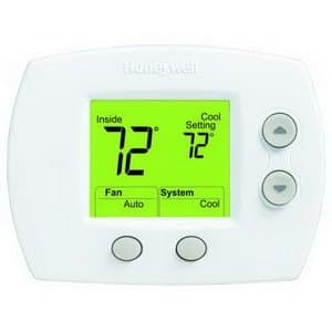 Honeywell TH5110D1022 FocusPRO 5000 Digital Non-Programmable Thermostat Power Method: Hardwired or Battery Stages Heat/Cool: 1/1 Heat/Cool/Heat Pump