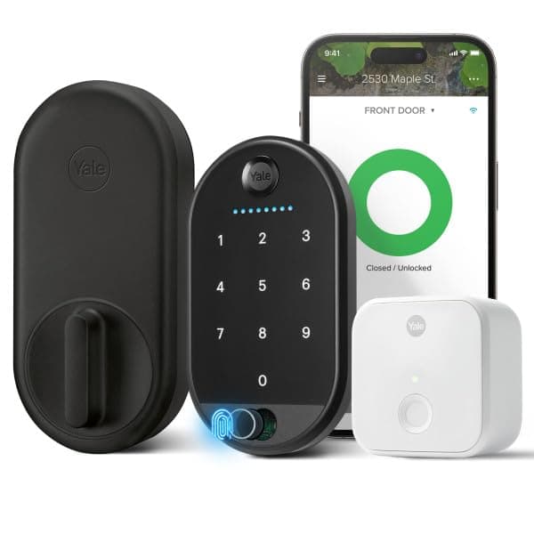 Yale Approach™ Lock Deadbolt, Black Suede Key-Free Smart Entry Door Lock with Wi-Fi Connected Touchscreen Keypad and Biometric Fingerprint Scanner for Code Entry, B-YRR110-F-WF1-N-BSP