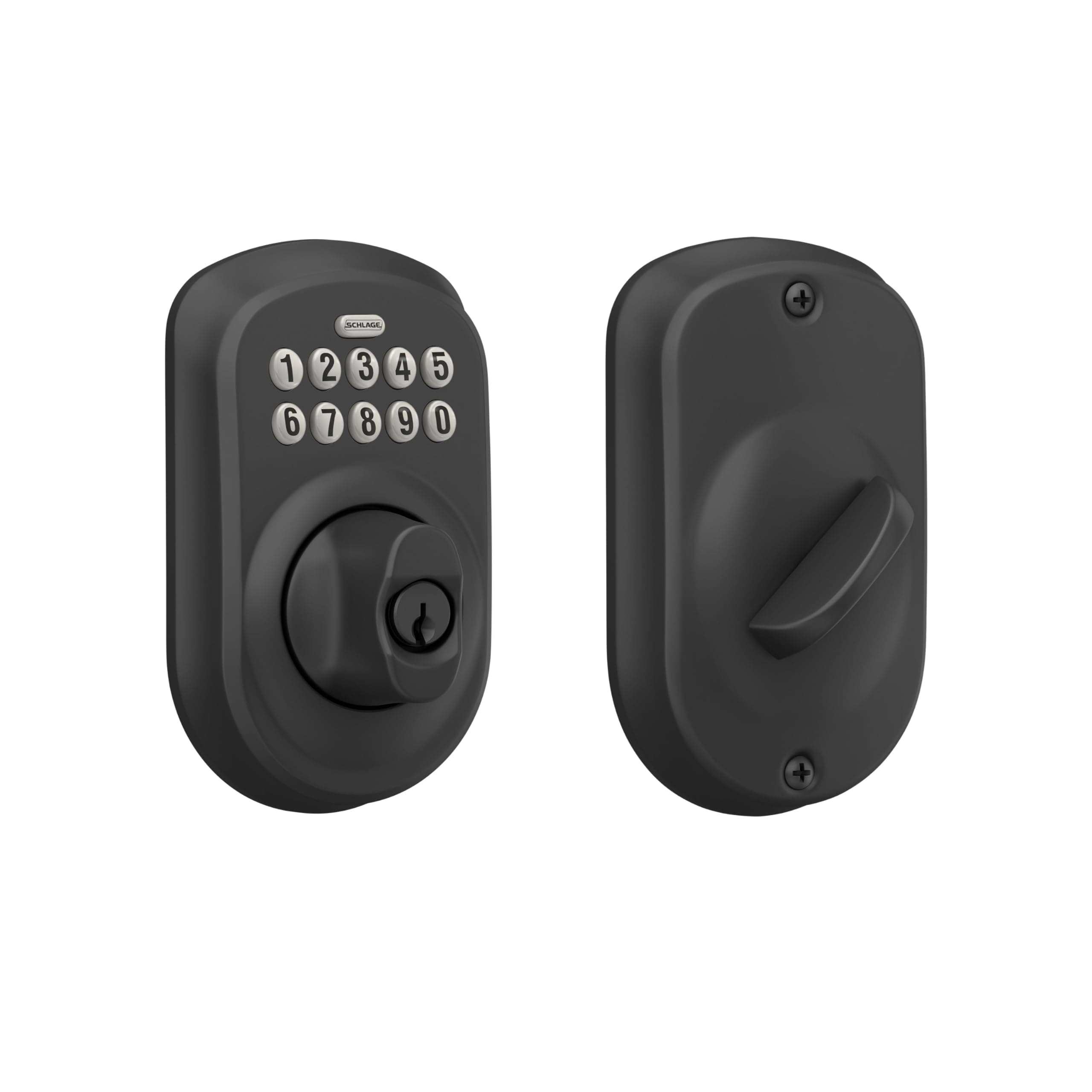 Schlage Plymouth Electronic Keypad Deadbolt Lock, Keyless Front Door Entry, Mechanical Key Backup Included, Matte Black, BE365 PLY 622