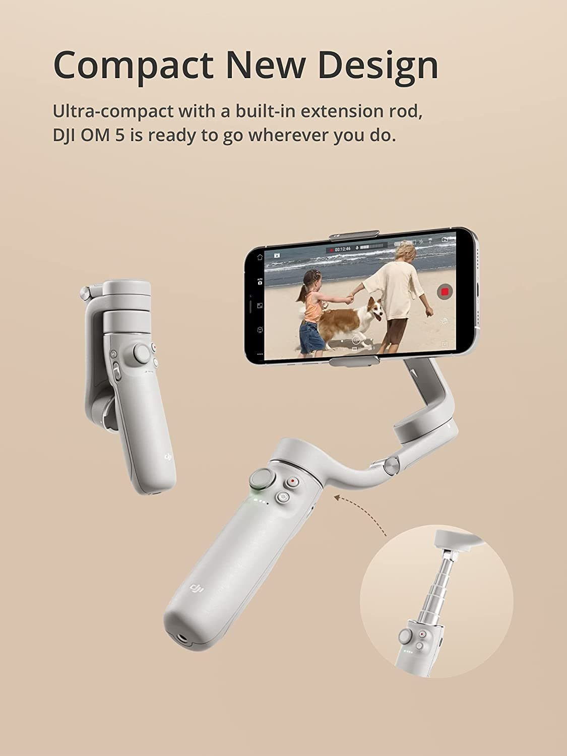 DJI OM 5 Smartphone Gimbal Stabilizer, 3-Axis Phone Gimbal, Built-In Extension Rod, Portable and Foldable, Android and iPhone Gimbal with ShotGuides, Vlogging Stabilizer, YouTube TikTok Video, Gray - Image 2
