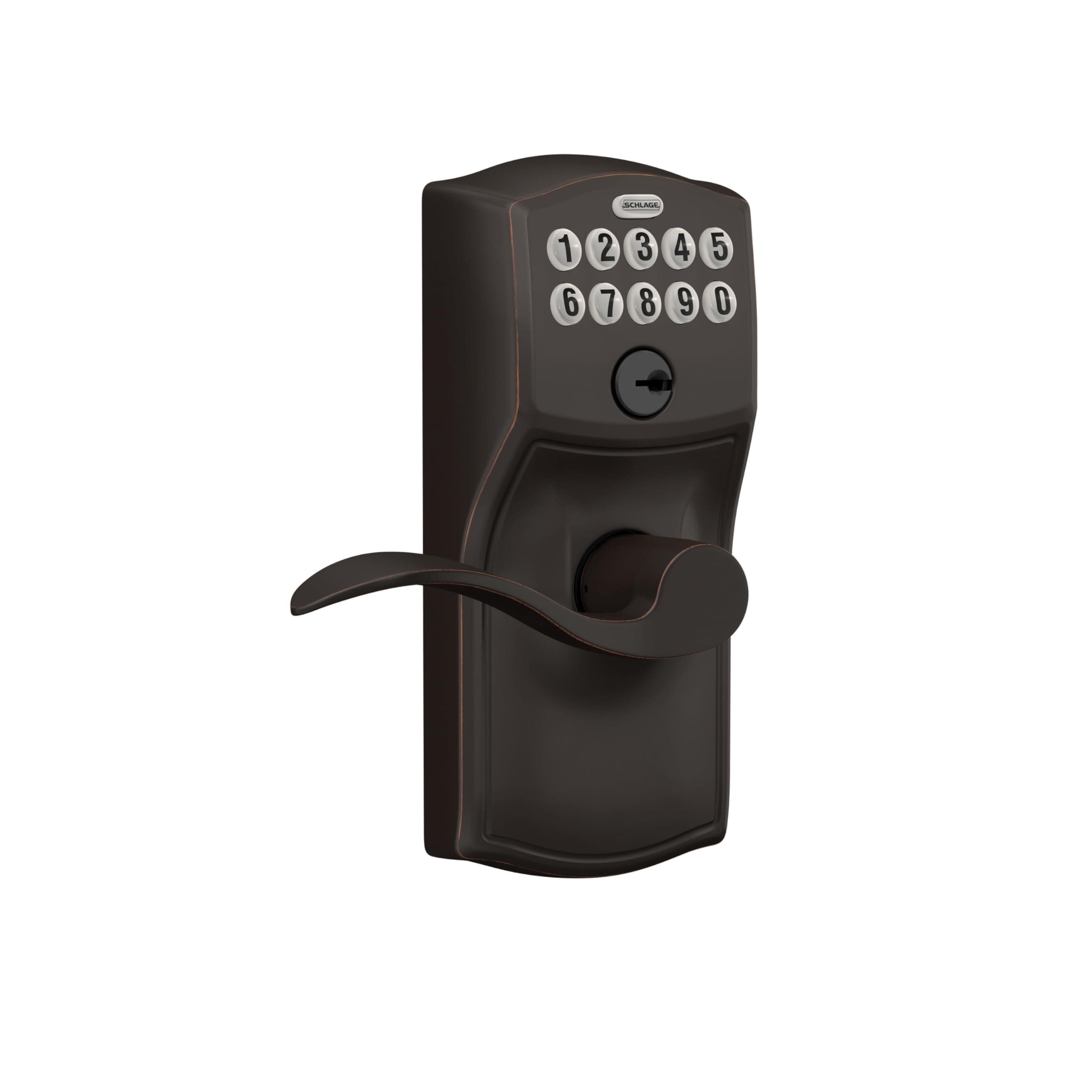 Schlage Camelot Keypad Lock with Lever Handle, Electronic Keyless Door Entry, Flex Lock Auto‑Lock Option, Aged Bronze, FE595 CAM 716 ACC - Image 2