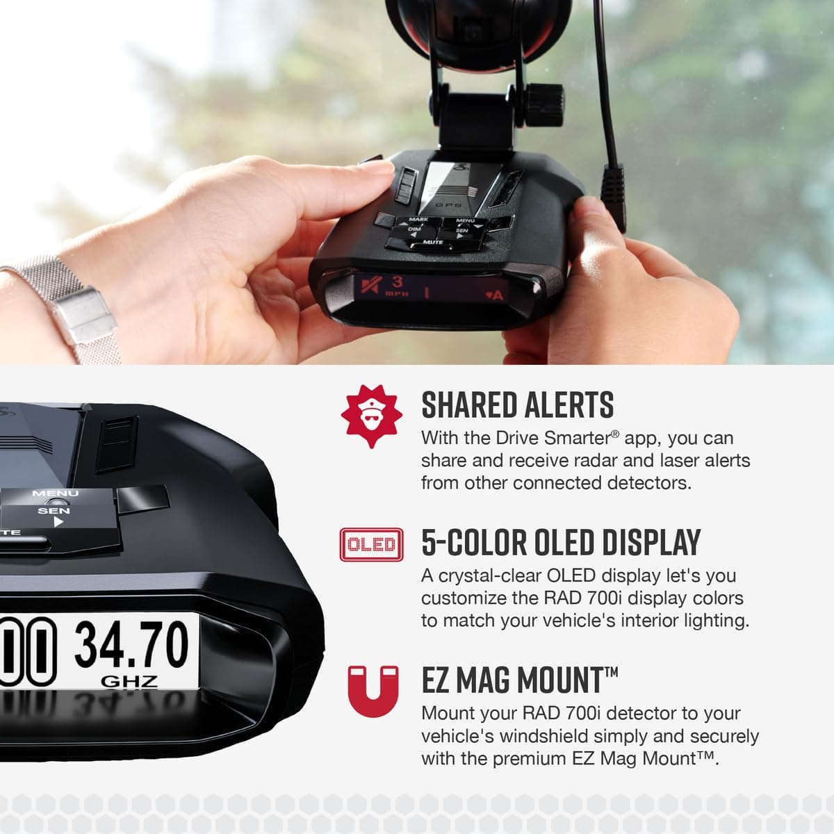 Cobra RAD 700i Laser Radar Detector - Premium Detection Range, AutoLearn Intelligence, Advanced Filtering Software, Apple CarPlay and Android Auto Compatible, Laser Eye Front and Rear Detection - Image 4