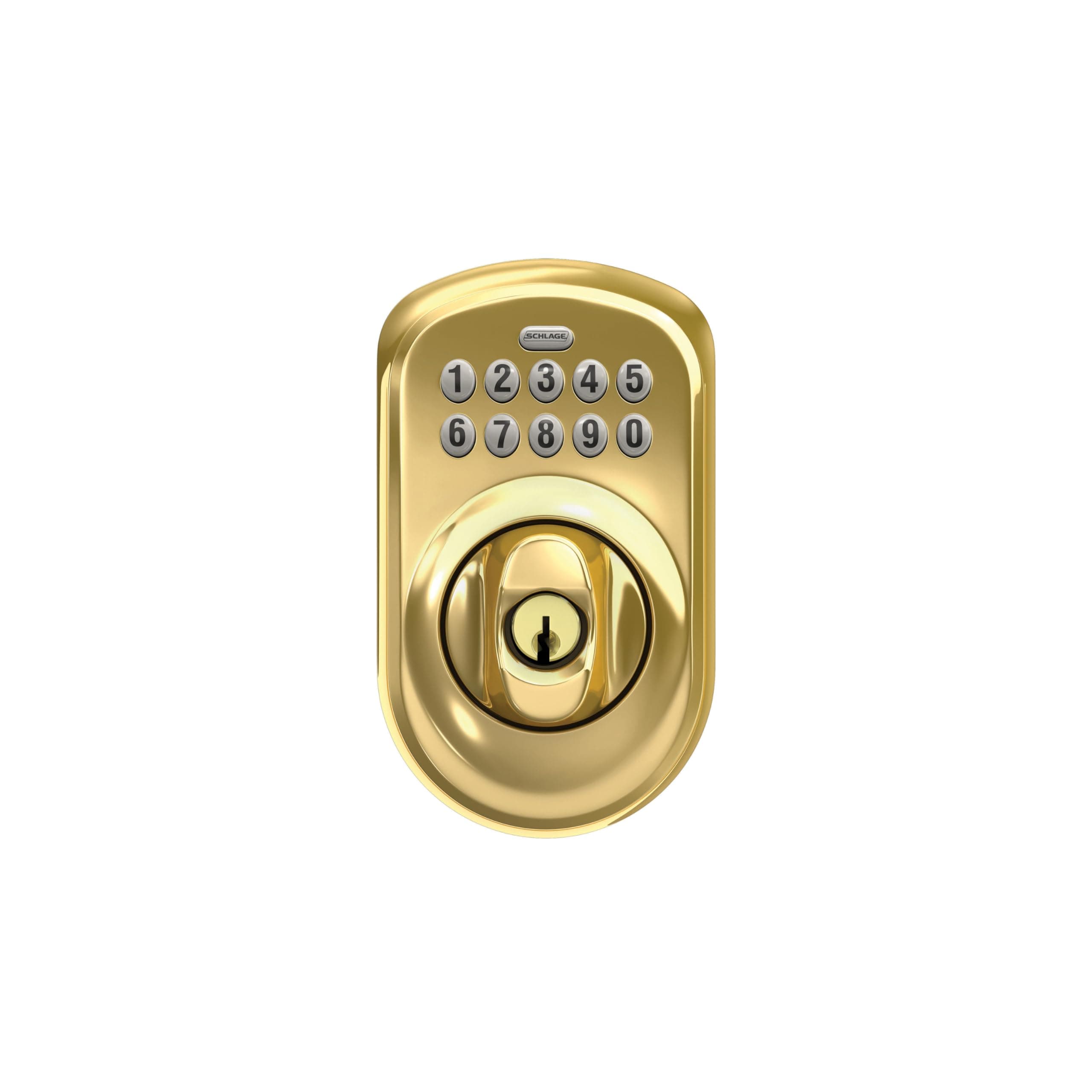 Schlage Plymouth Electronic Keypad Deadbolt Lock, Keyless Front Door Entry, Mechanical Key Backup Included, Bright Brass, BE365 PLY 505 - Image 6