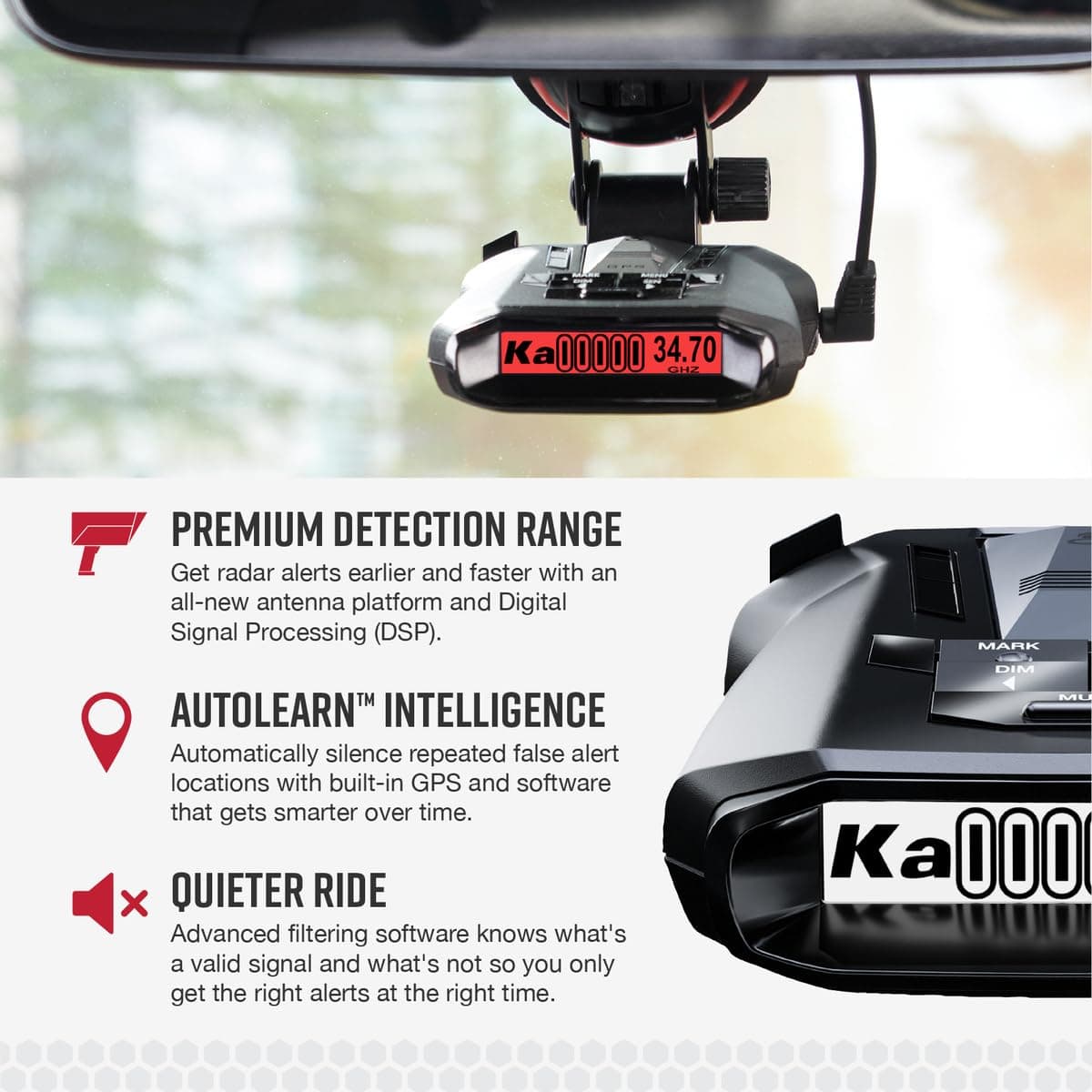 Cobra RAD 700i Laser Radar Detector - Premium Detection Range, AutoLearn Intelligence, Advanced Filtering Software, Apple CarPlay and Android Auto Compatible, Laser Eye Front and Rear Detection - Image 3