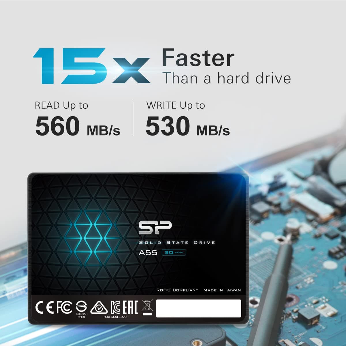 Silicon Power 2TB SSD 3D NAND A55 SLC Cache Performance Boost SATA III 2.5" 7mm (0.28") SSD Internal Solid State Drive (SP002TBSS3A55S25) - Image 2
