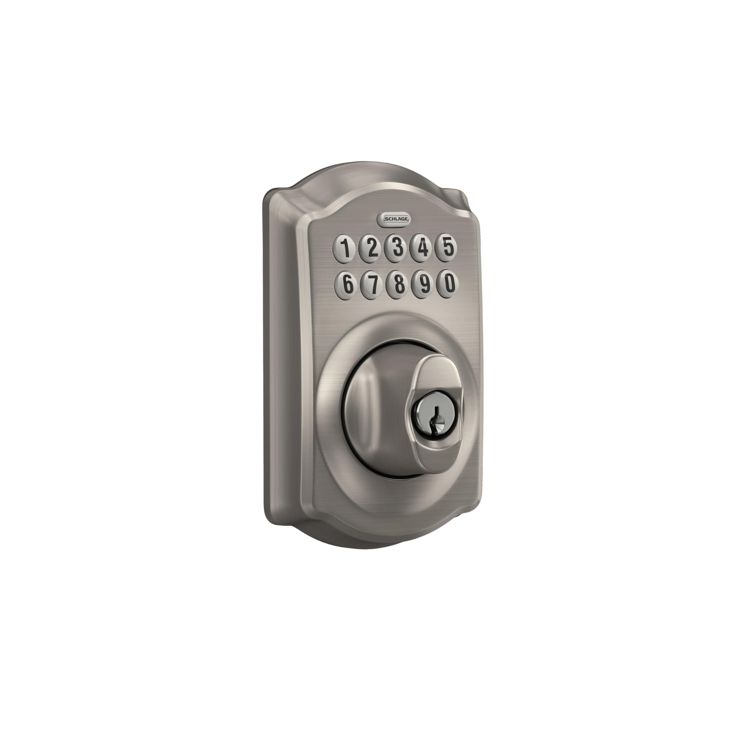 Schlage Camelot Electronic Keypad Deadbolt Lock, Keyless Front Door Entry, Mechanical Key Backup Included, Satin Nickel, BE365 V CAM 619 - Image 2