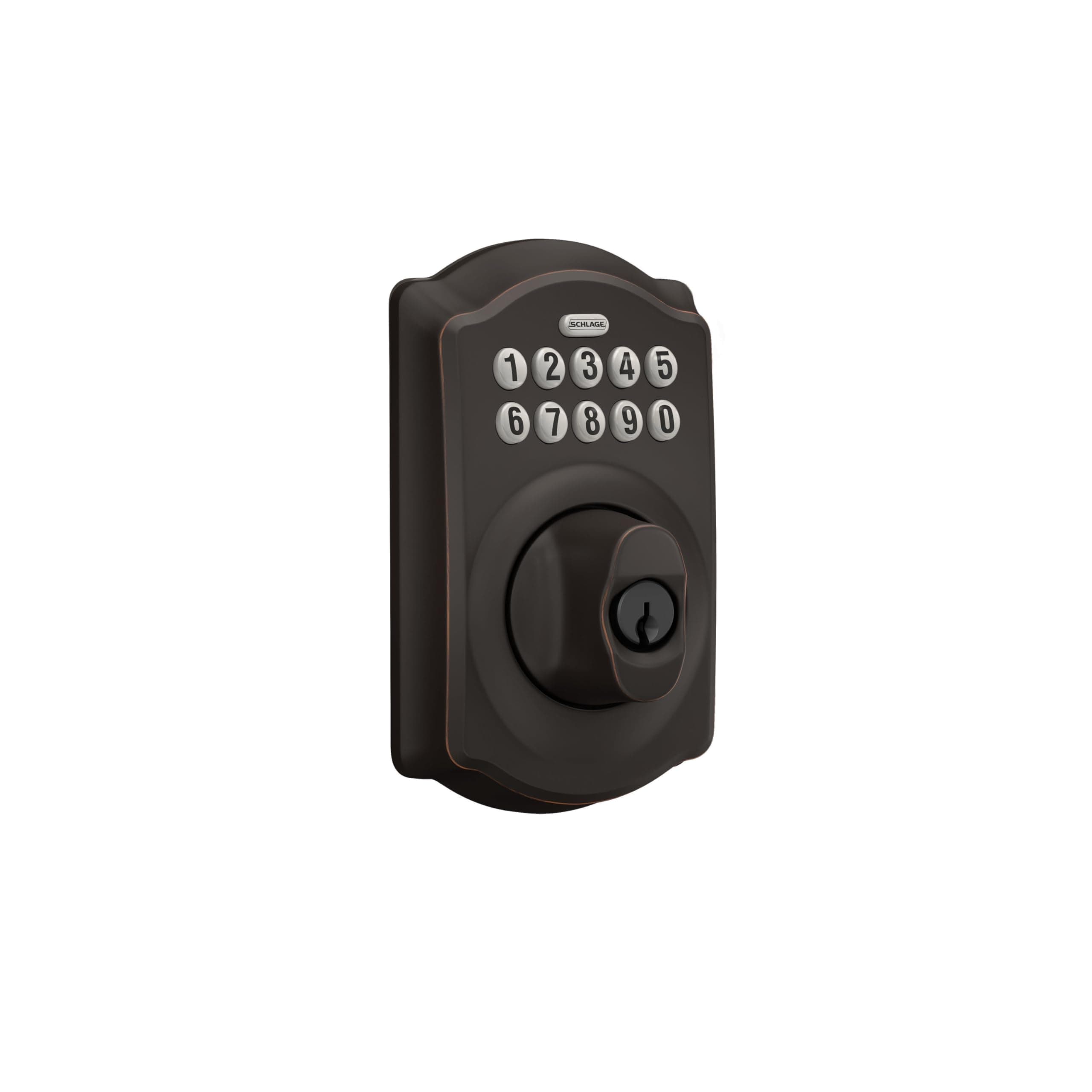 Schlage Camelot Electronic Keypad Deadbolt Lock, Keyless Front Door Entry, Mechanical Key Backup Included, Aged Bronze, BE365 V CAM 716 - Image 2