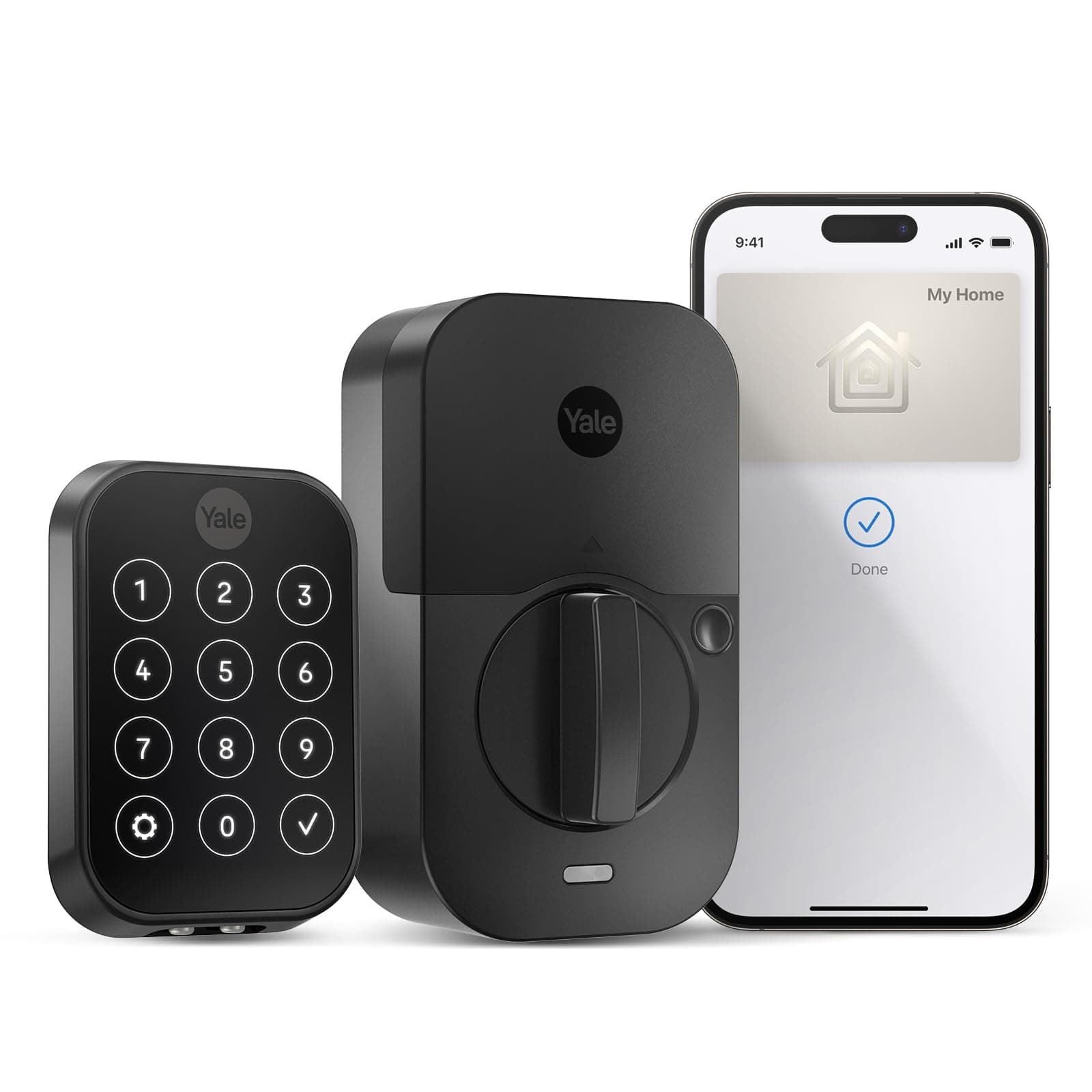 Yale Assure Lock 2 Plus Apple Home Keys (Tap to Open) Deadbolt, Black Suede Smart Keyless Entry Door Lock with Wi-Fi Connected Keypad for Code Entry and Remote Access, YRD450-N-WF1-BSP