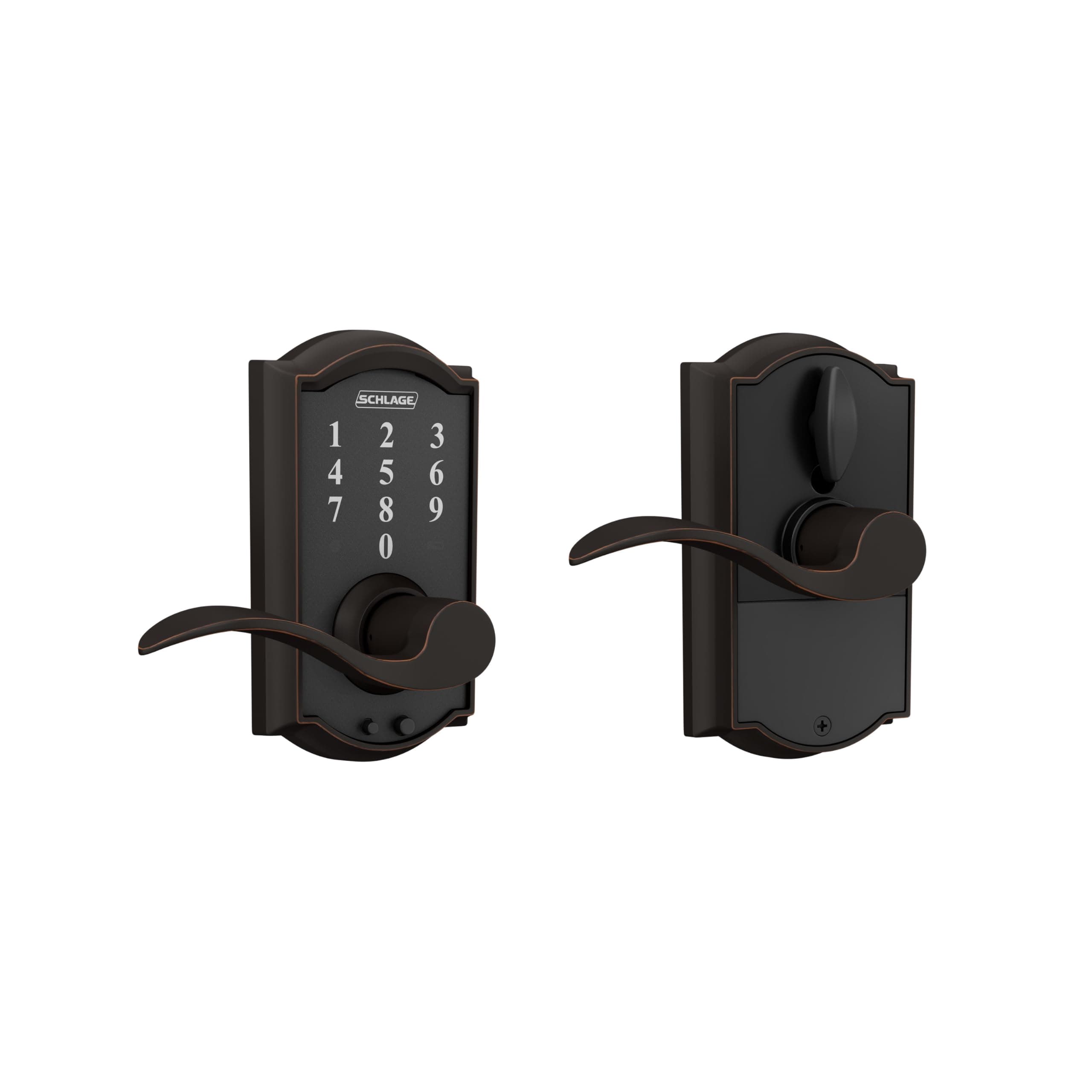 Schlage FE695 CAM 716 ACC Touch Camelot Lock with Accent Lever, Electronic Keyless Entry Lock, Aged Bronze