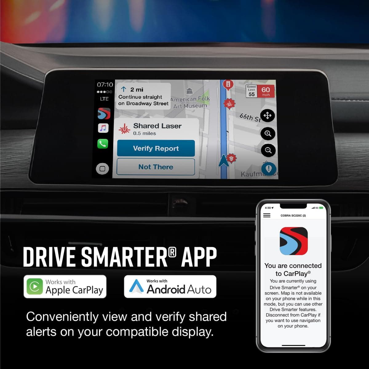 Cobra RAD 700i Laser Radar Detector - Premium Detection Range, AutoLearn Intelligence, Advanced Filtering Software, Apple CarPlay and Android Auto Compatible, Laser Eye Front and Rear Detection - Image 5
