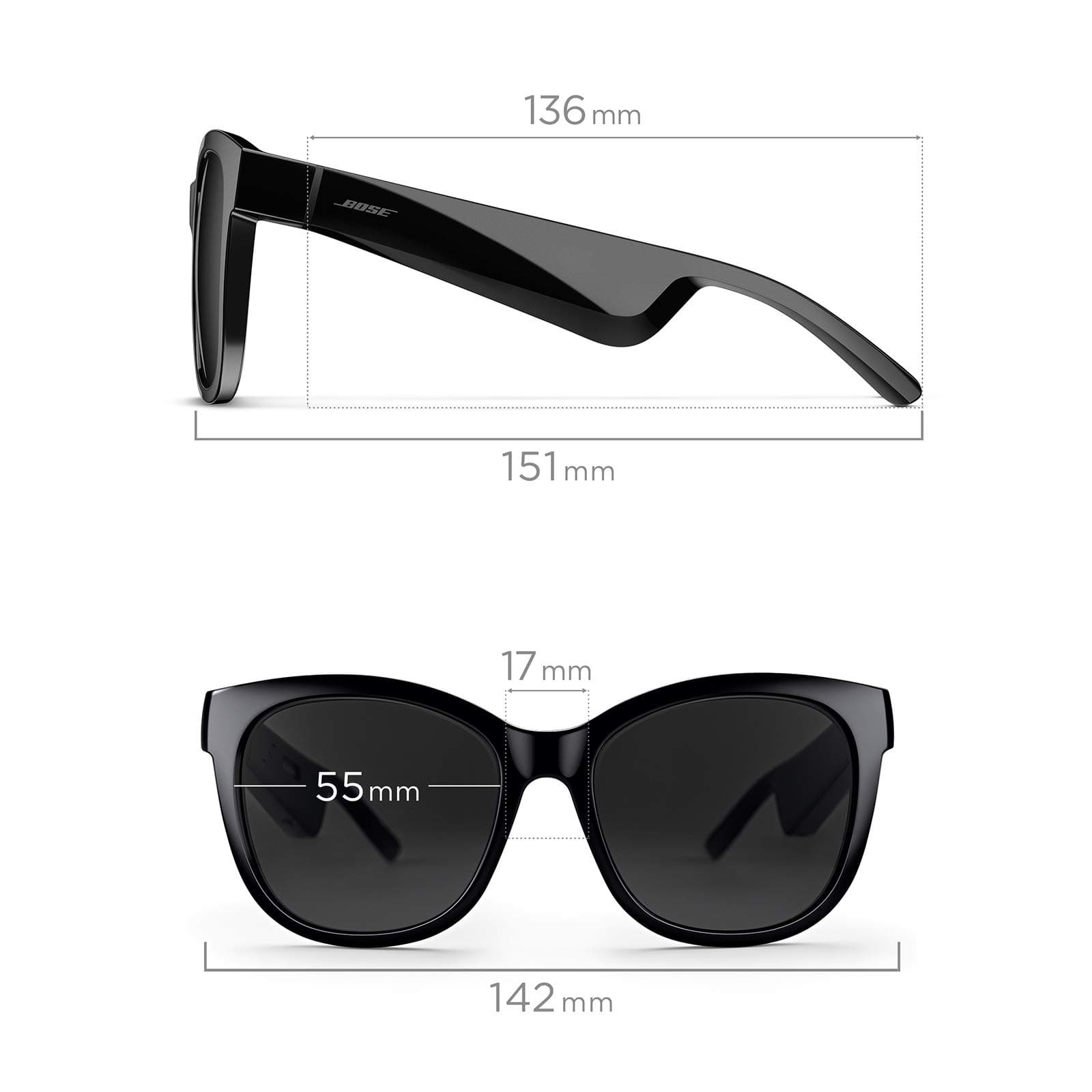Bose Frames Soprano, Smart Glasses, Bluetooth Audio Sunglasses, with Open Ear Headphones, Cat-Eye, Black - Image 3