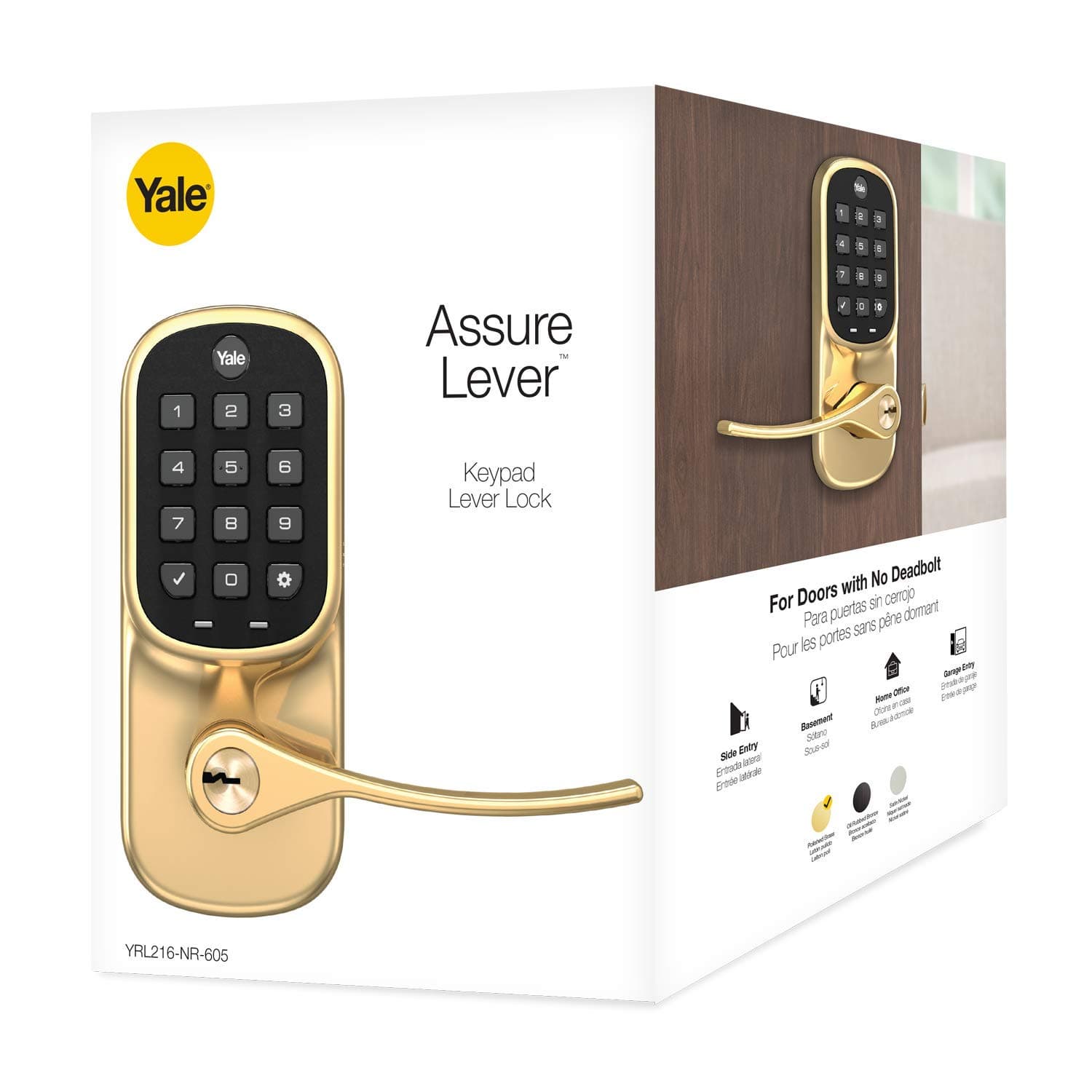 Yale Assure Lever, Keypad Door Lever (for Doors with no deadbolt) - Keyless Entry with pin Code Unlocking and one-Touch, or Auto-Locking - Nickel - Image 3