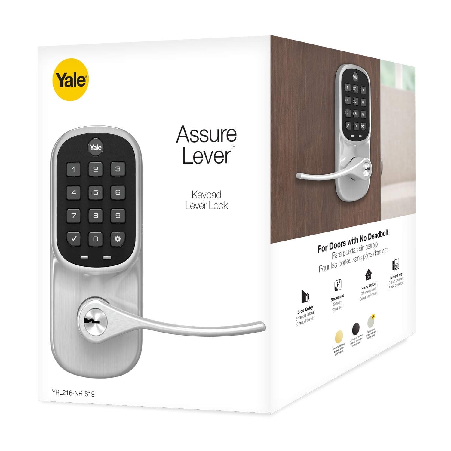 Yale Security Assure Lever - Z-Wave Smart Door Lever for Keyless Access (for Doors with no deadbolt) - Works with Ring Alarm, Samsung SmartThings and More -Satin Nickel - YRL216-ZW2-619 - Image 4