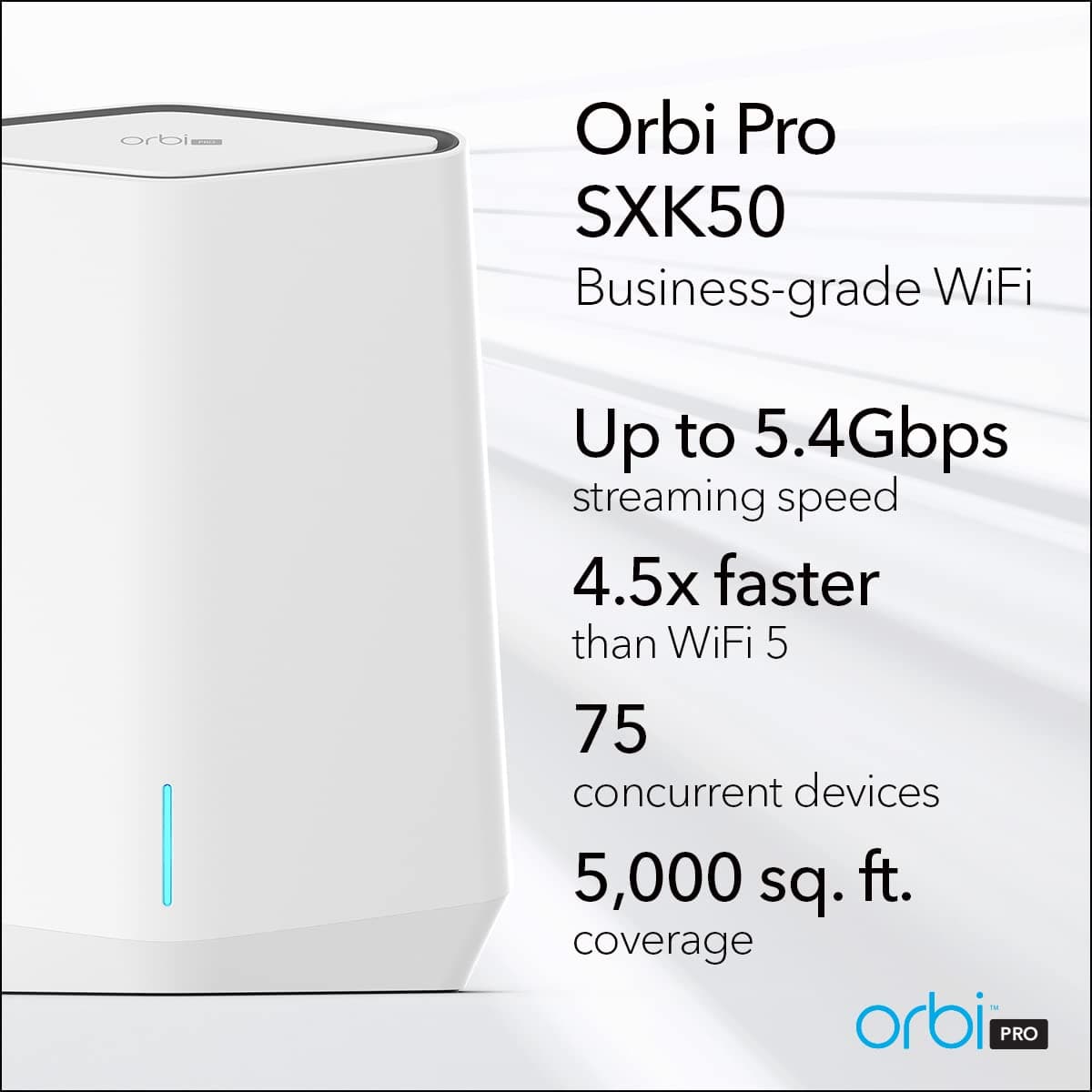 NETGEAR Orbi Pro WiFi 6 Tri-Band Mesh System (SXK50), Router with 1 Satellite Extender for Business or Home, VLAN, QoS, Coverage up to 5,000 sq. ft, 75 Devices, AX5400 802.11 AX (up to 5.4Gbps) - Image 2