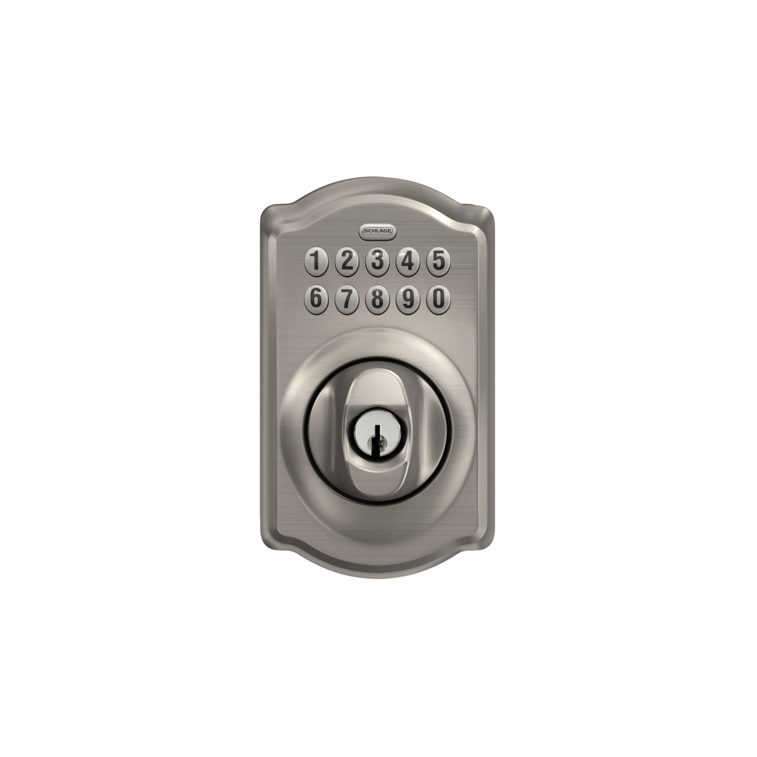 Schlage Camelot Electronic Keypad Deadbolt Lock, Keyless Front Door Entry, Mechanical Key Backup Included, Satin Nickel, BE365 V CAM 619 - Image 6