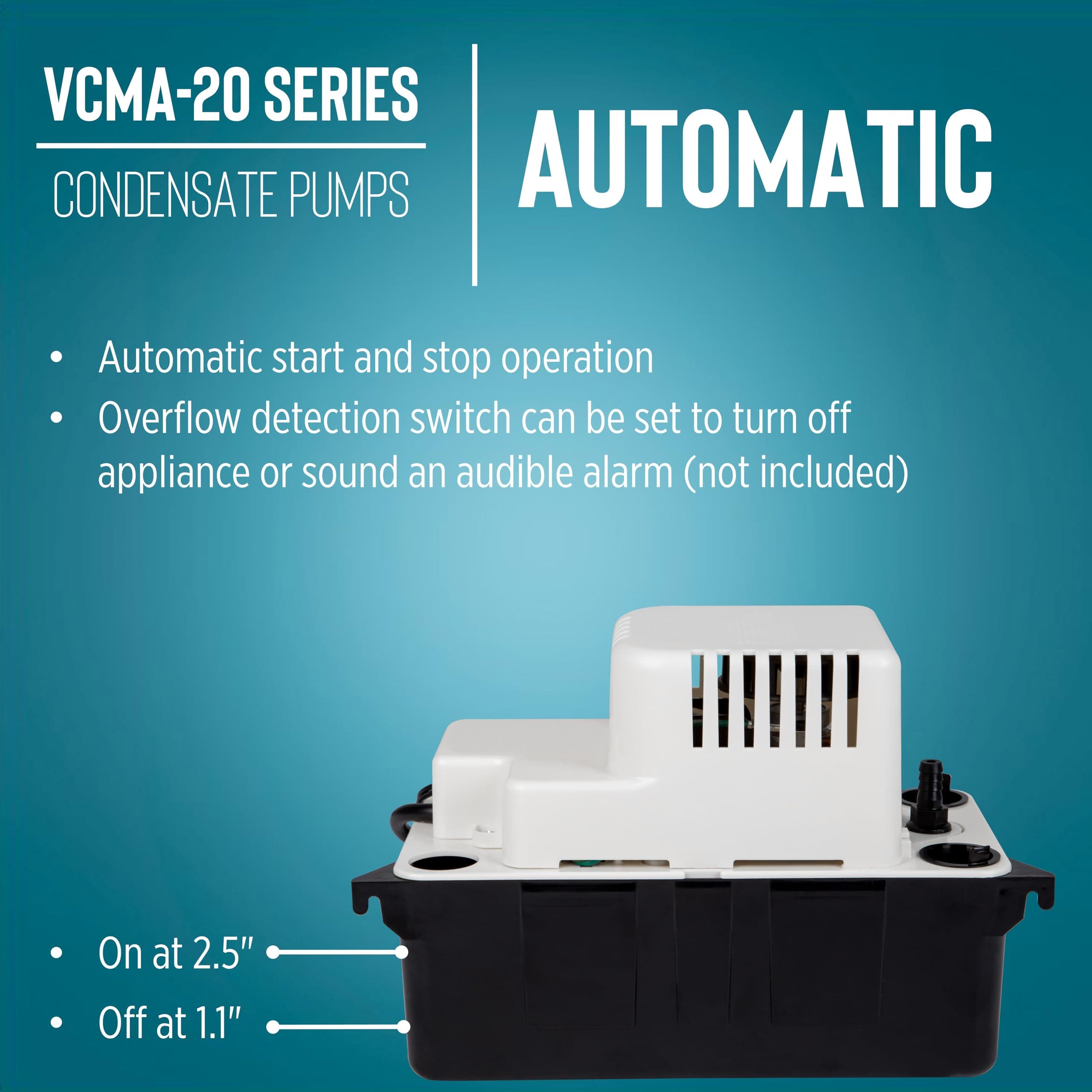 Little Giant VCMA-20ULS 115 Volt, 80 GPH, 1/30 HP Automatic Condensate Removal Pump for HVAC/Refrigeration Systems/Dehumidifiers with Overflow Detection Switch and 6-Foot Cord, White/Black, 554425 - Image 5