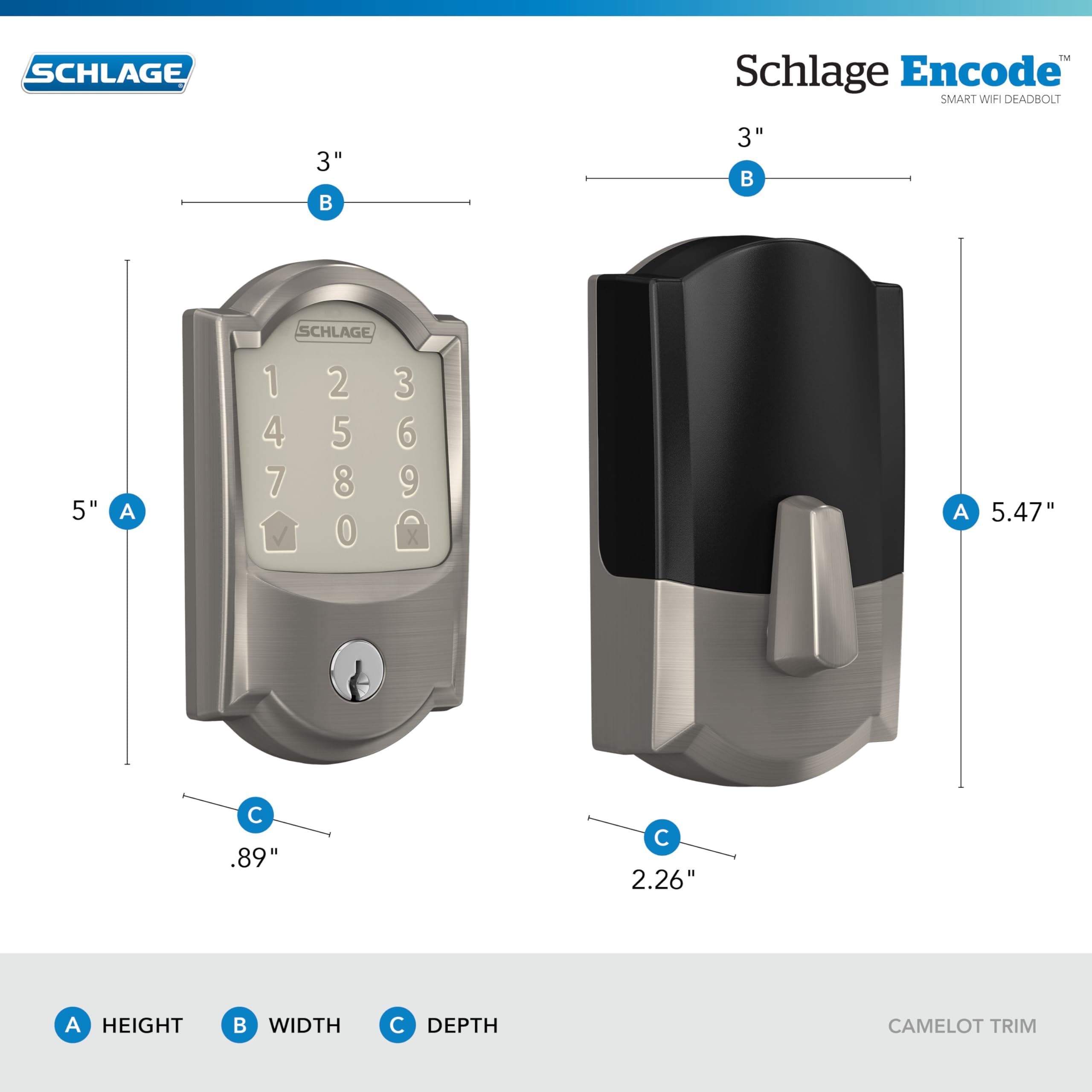 Schlage Encode Smart Wi-Fi Deadbolt Lock with Touchscreen Keypad, Keyless Front Door Entry, App Control, Alexa, Google Home and Airbnb Compatible, Satin Nickel, BE489WB CAM 619 - Image 3