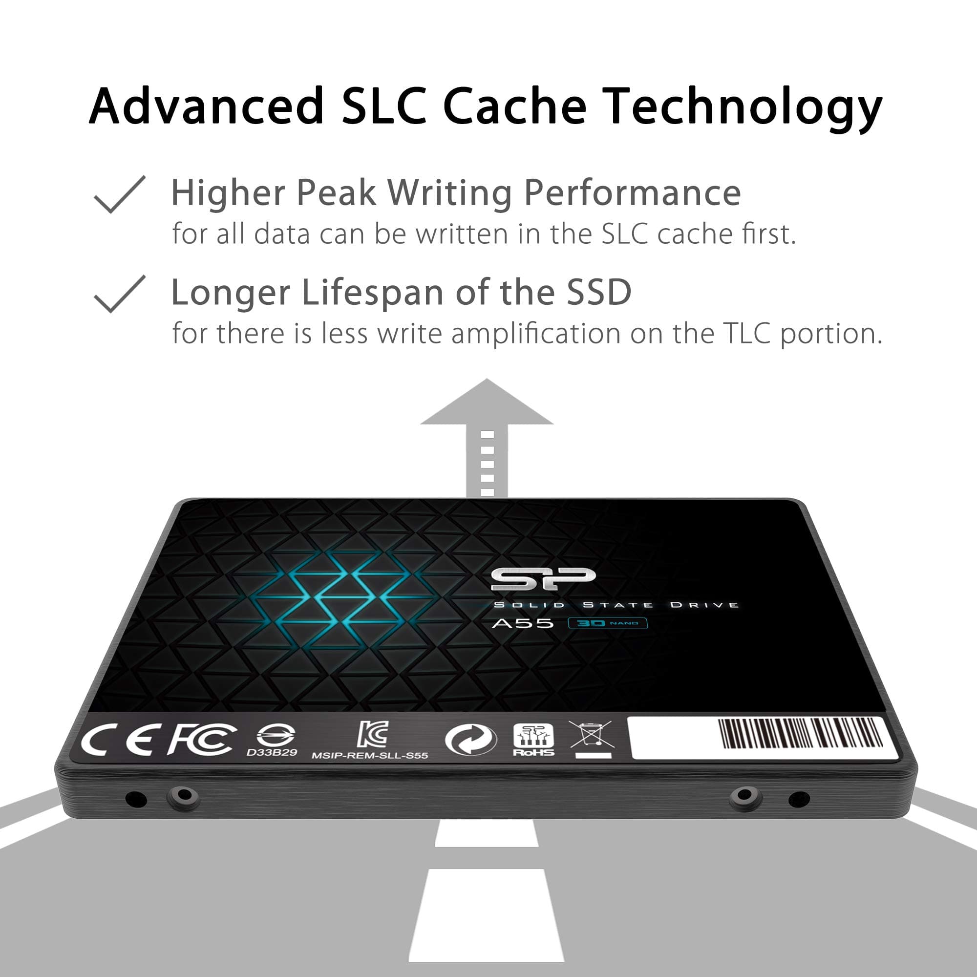 SP Silicon Power 4TB SSD 3D NAND A55 SLC Cache Performance Boost SATA III 2.5'' 7mm (0.28'') Internal Solid State Drive (SP004TBSS3A55S25) - Image 4