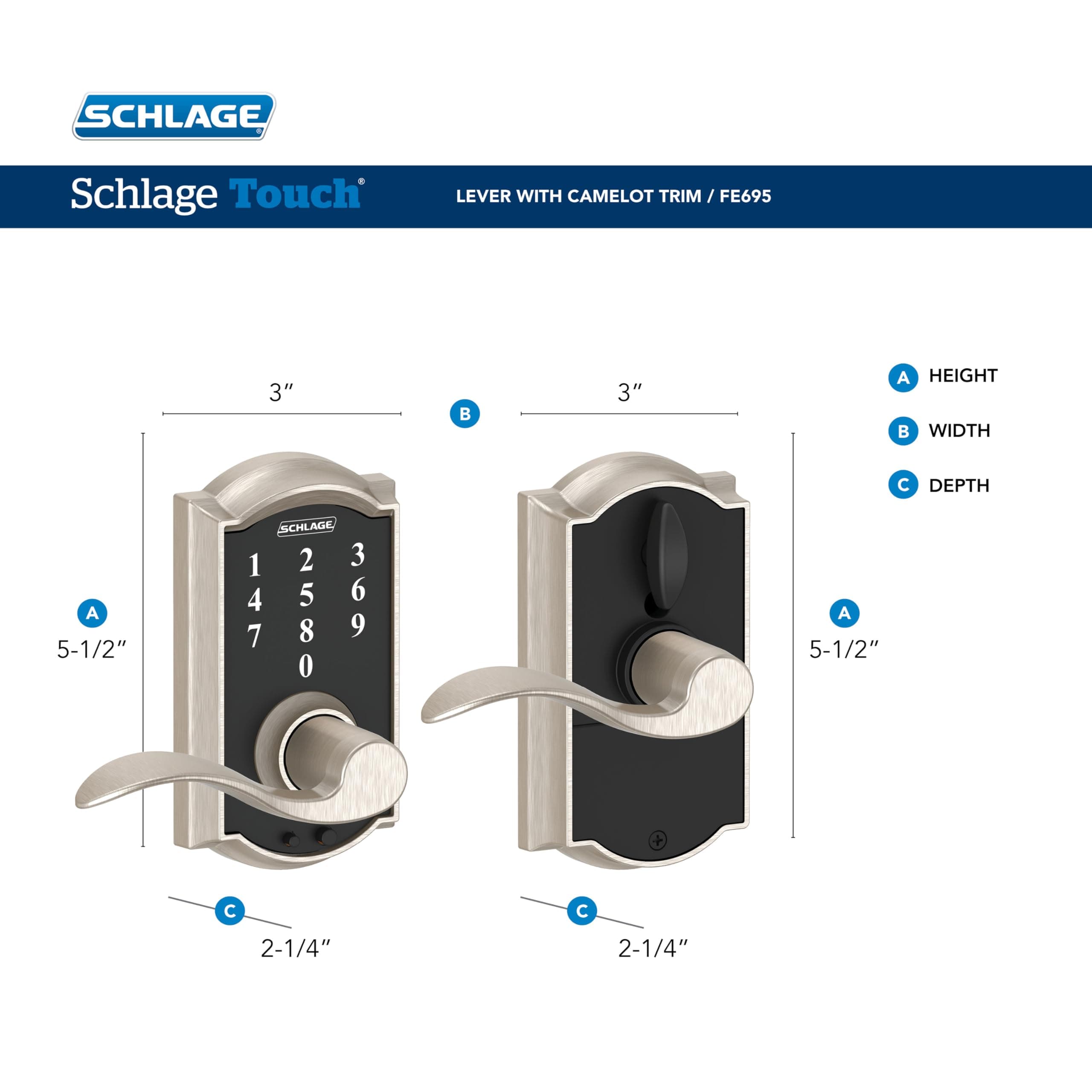 Schlage FE695 CAM 716 ACC Touch Camelot Lock with Accent Lever, Electronic Keyless Entry Lock, Aged Bronze - Image 3