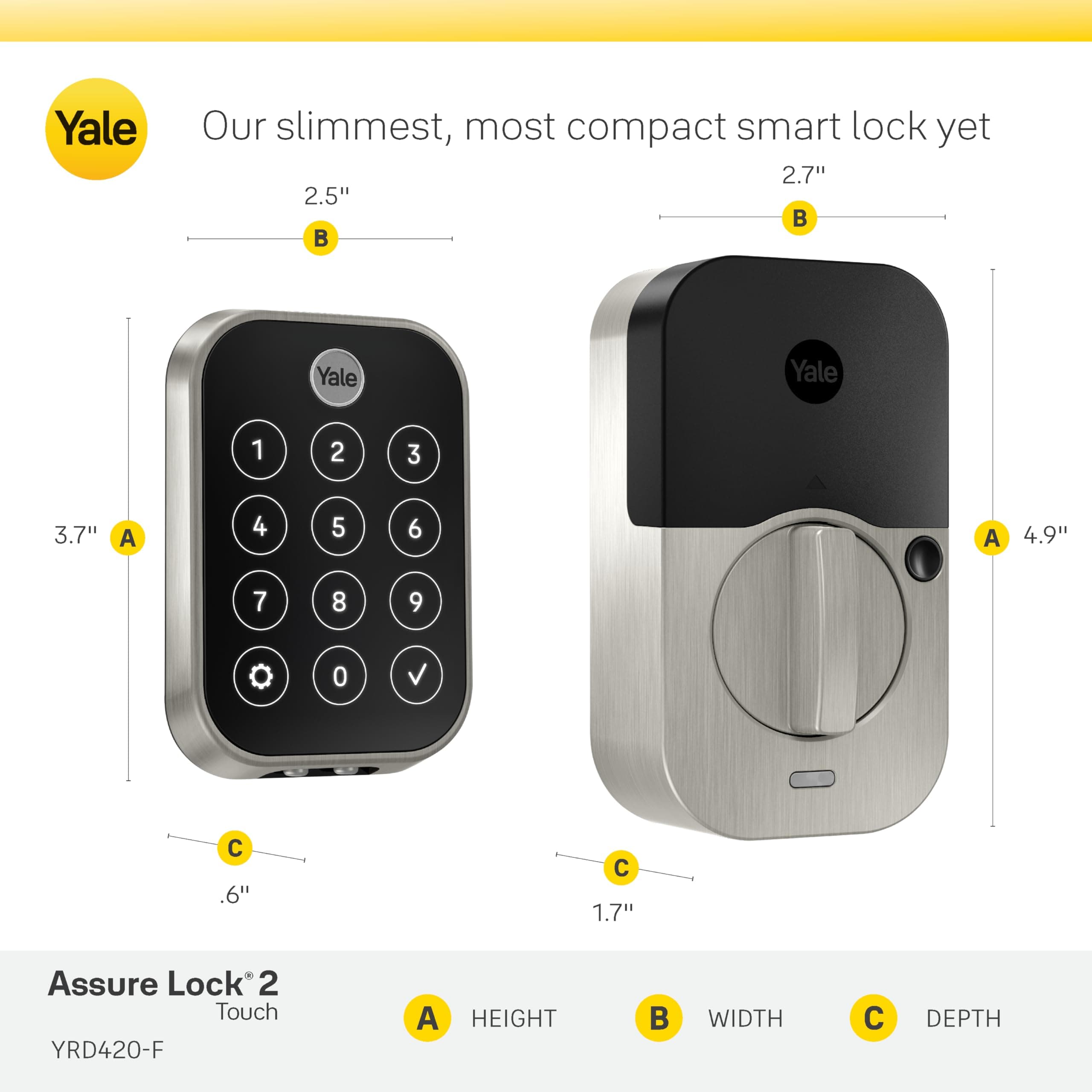 Yale Assure Lock 2 Touch Deadbolt, Satin Nickel Smart Keyless Entry Door Lock with Wi-Fi Connected Touch Keypad and Fingerprint Scanner, YRD450-F-WF1-619 - Image 6