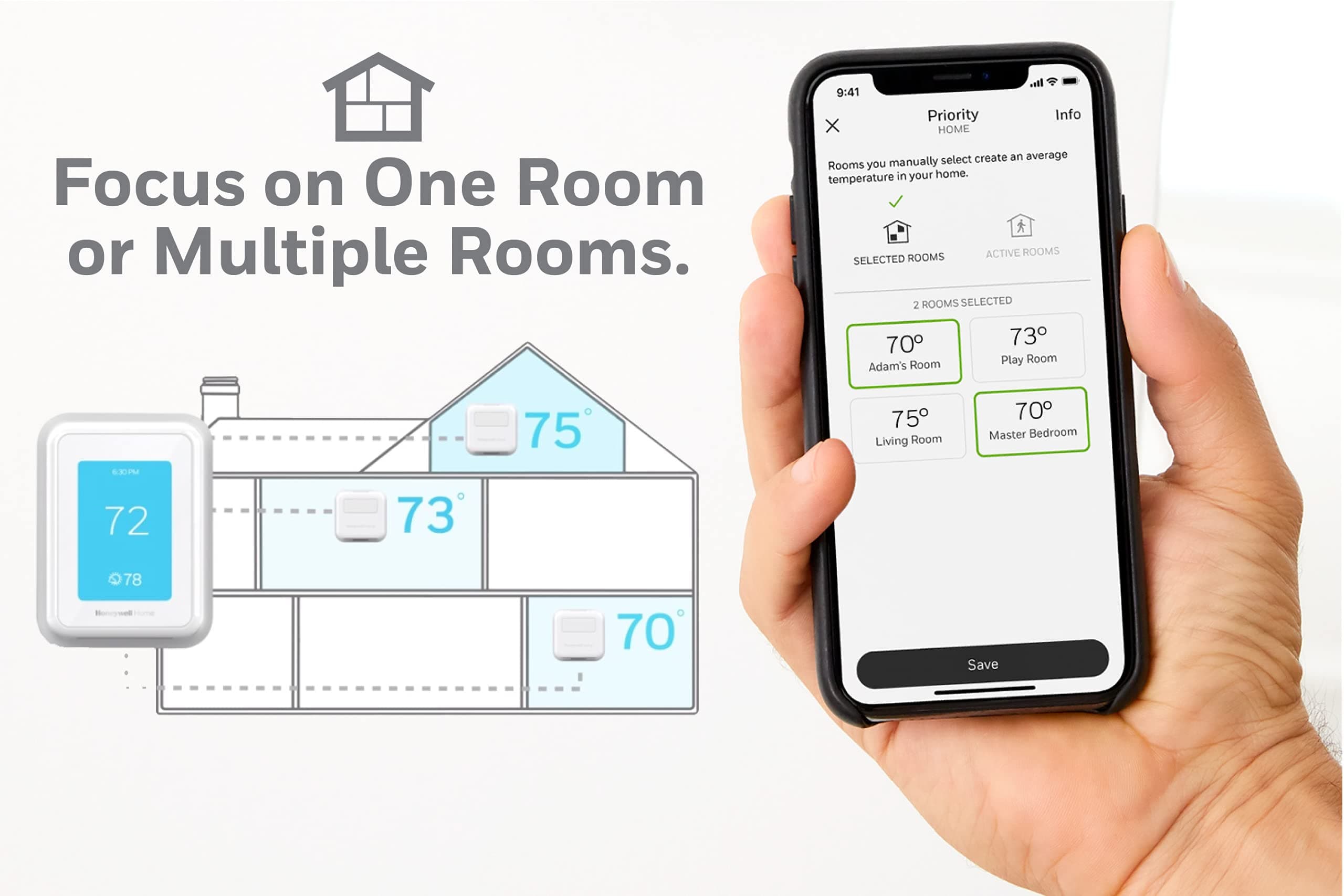Honeywell Home T9 WiFi Smart Thermostat with 1 Smart Room Sensor, Touchscreen Display, White - Image 2