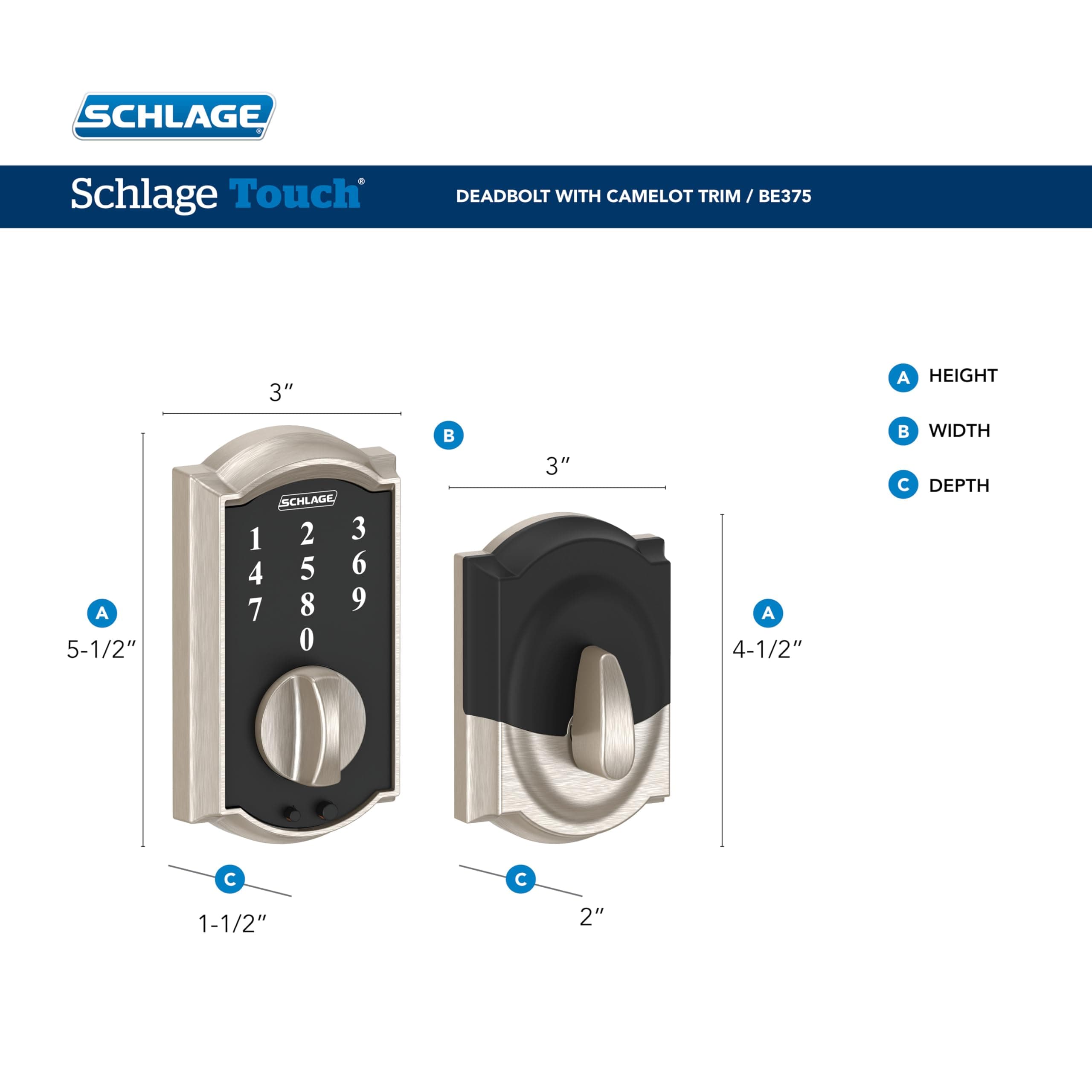 SCHLAGE BE375 CAM 716 Camelot Touch Deadbolt, Aged Bronze - Image 3
