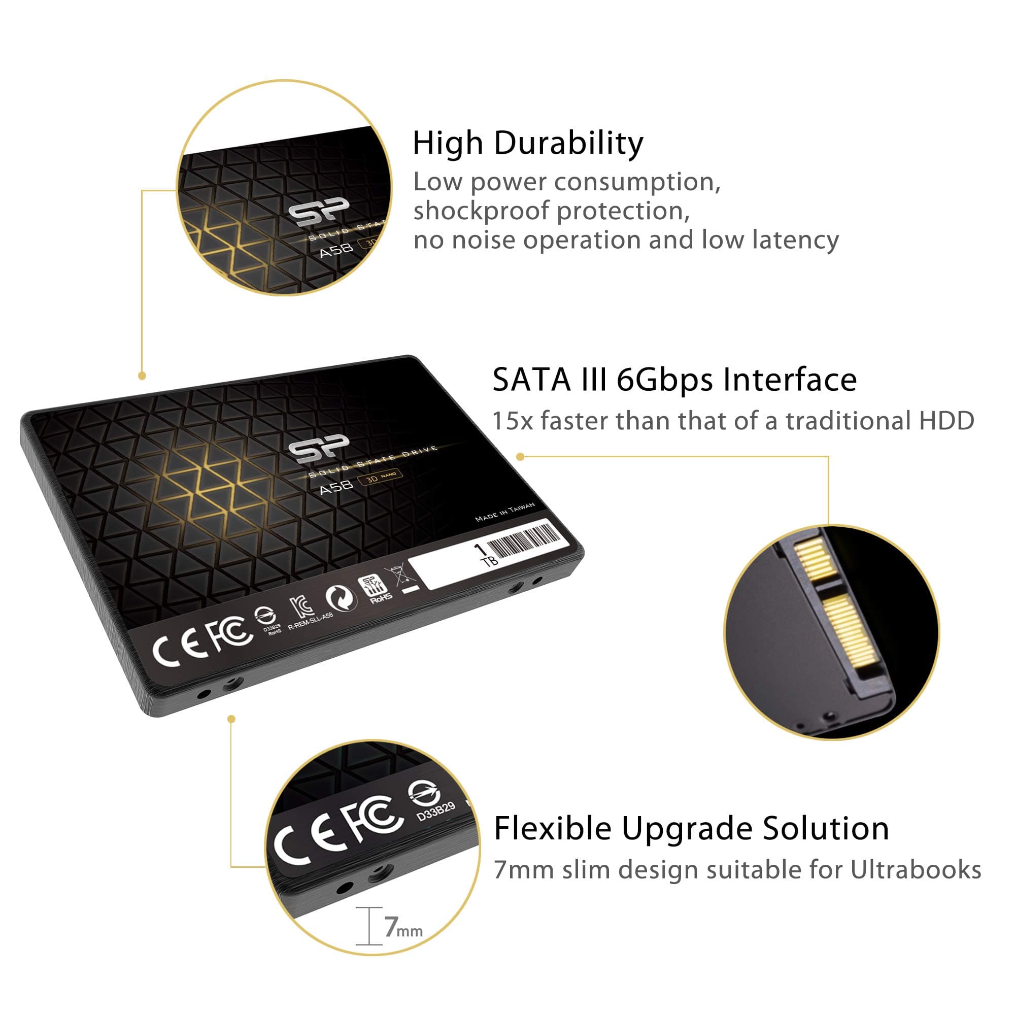 Silicon Power 1TB SSD 3D NAND A58 SLC Cache Performance Boost SATA III 2.5" 7mm (0.28") Internal Solid State Drive - Image 6