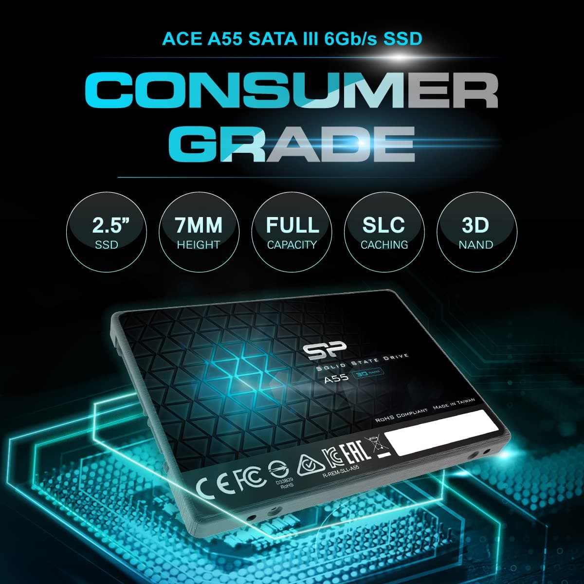 Silicon Power 2TB SSD 3D NAND A55 SLC Cache Performance Boost SATA III 2.5" 7mm (0.28") SSD Internal Solid State Drive (SP002TBSS3A55S25) - Image 3