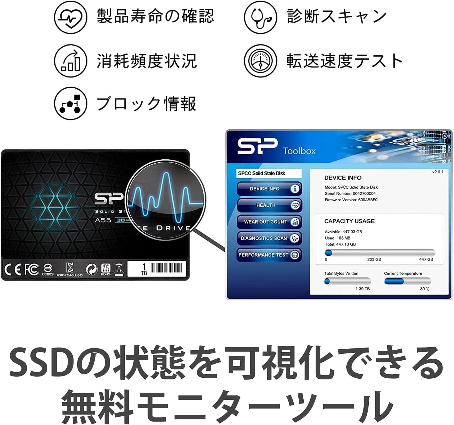 Silicon Power-512GB SSD 3D NAND A55 SLC Cache Performance Boost SATA III 2.5" 7mm (0.28") Internal Solid State Drive Black - Image 6