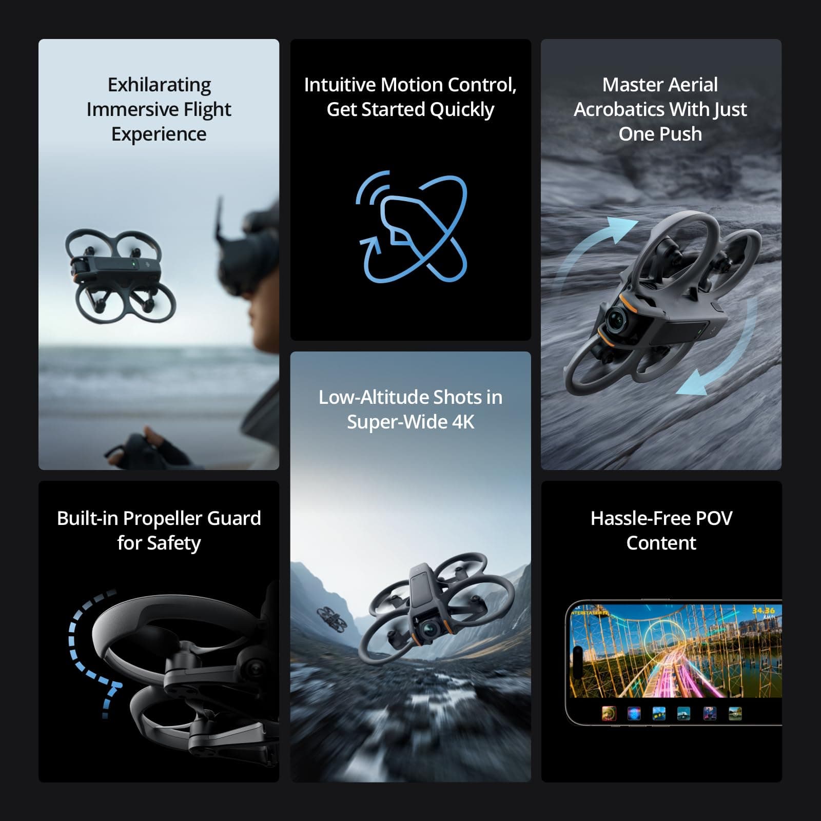 DJI Avata 2 Fly Smart Combo (Single Battery), FPV Drone with Camera 4K, Immersive Experience, One-Push Acrobatics, Built-in Propeller Guard, 155° FOV, Camera Drone with Goggles N3 and RC Motion 3 - Image 2