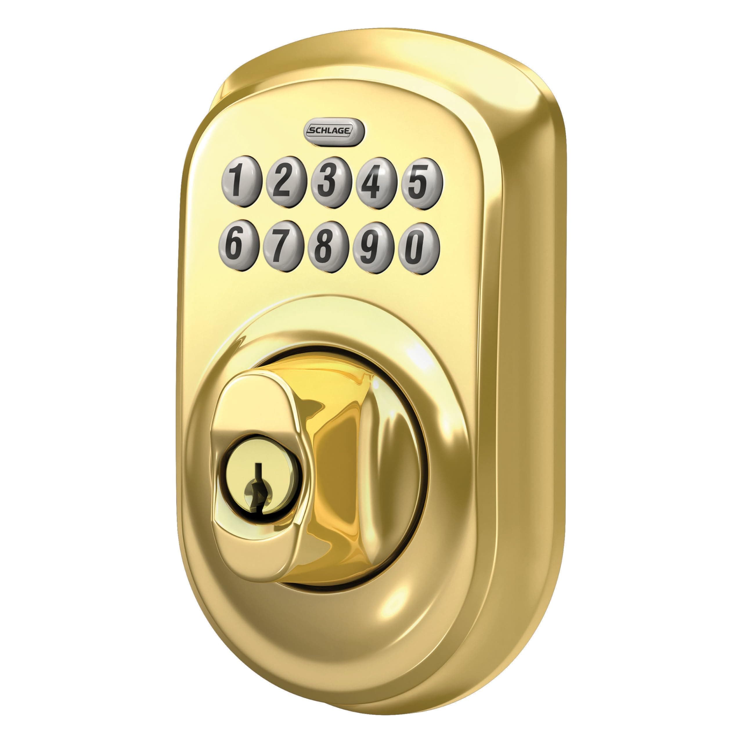 Schlage Plymouth Electronic Keypad Deadbolt Lock, Keyless Front Door Entry, Mechanical Key Backup Included, Bright Brass, BE365 PLY 505 - Image 5