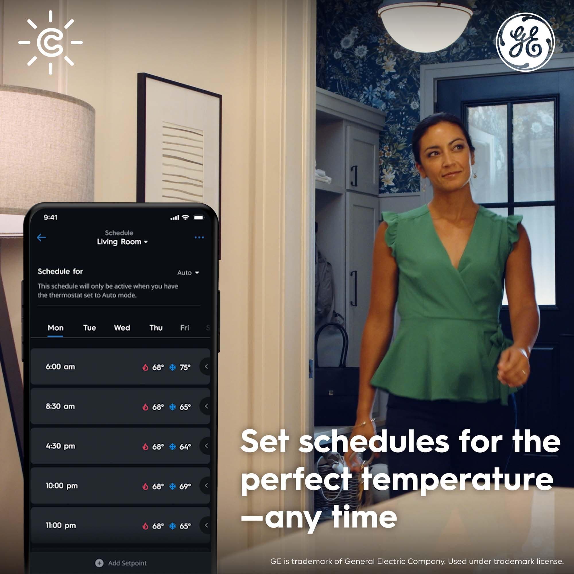 GE CYNC Smart Thermostat for Home, ENERGY STAR Certified, Smart Home Programmable Wi-Fi Thermostat, Works with Amazon Alexa and Google Home, Digital Touch Screen, Black - Image 4
