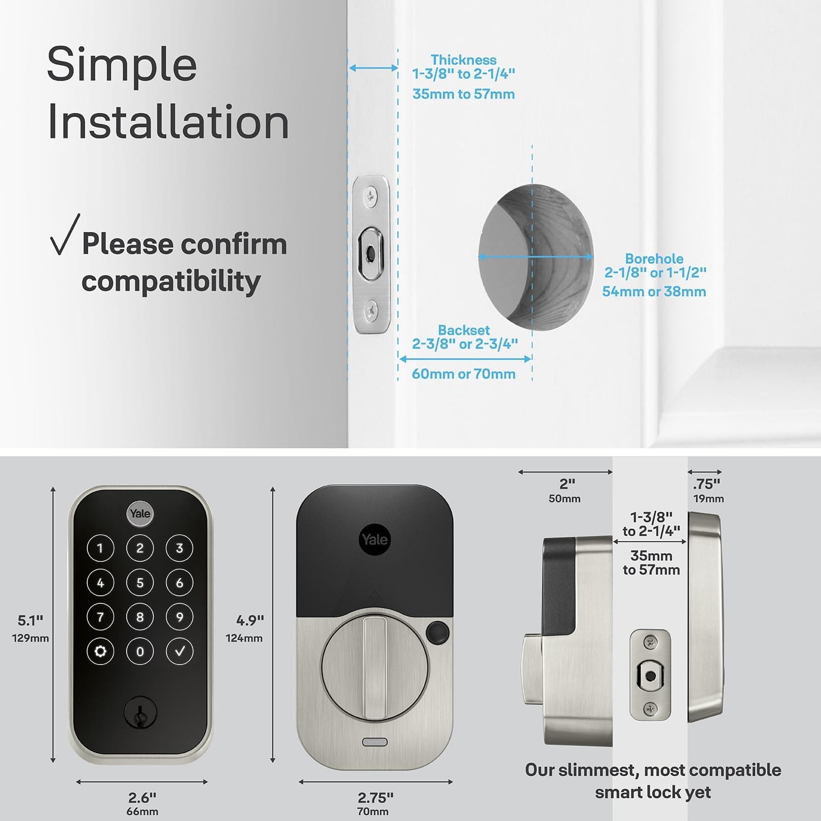 Yale Assure Lock 2 – Satin Nickel Smart Lock for Front Door with Keypad and Adjustable Entry Codes (No Wi-Fi) and Deadbolt – Secure Keyless Entry Door Lock, YRD420-BLE-619 - Image 6