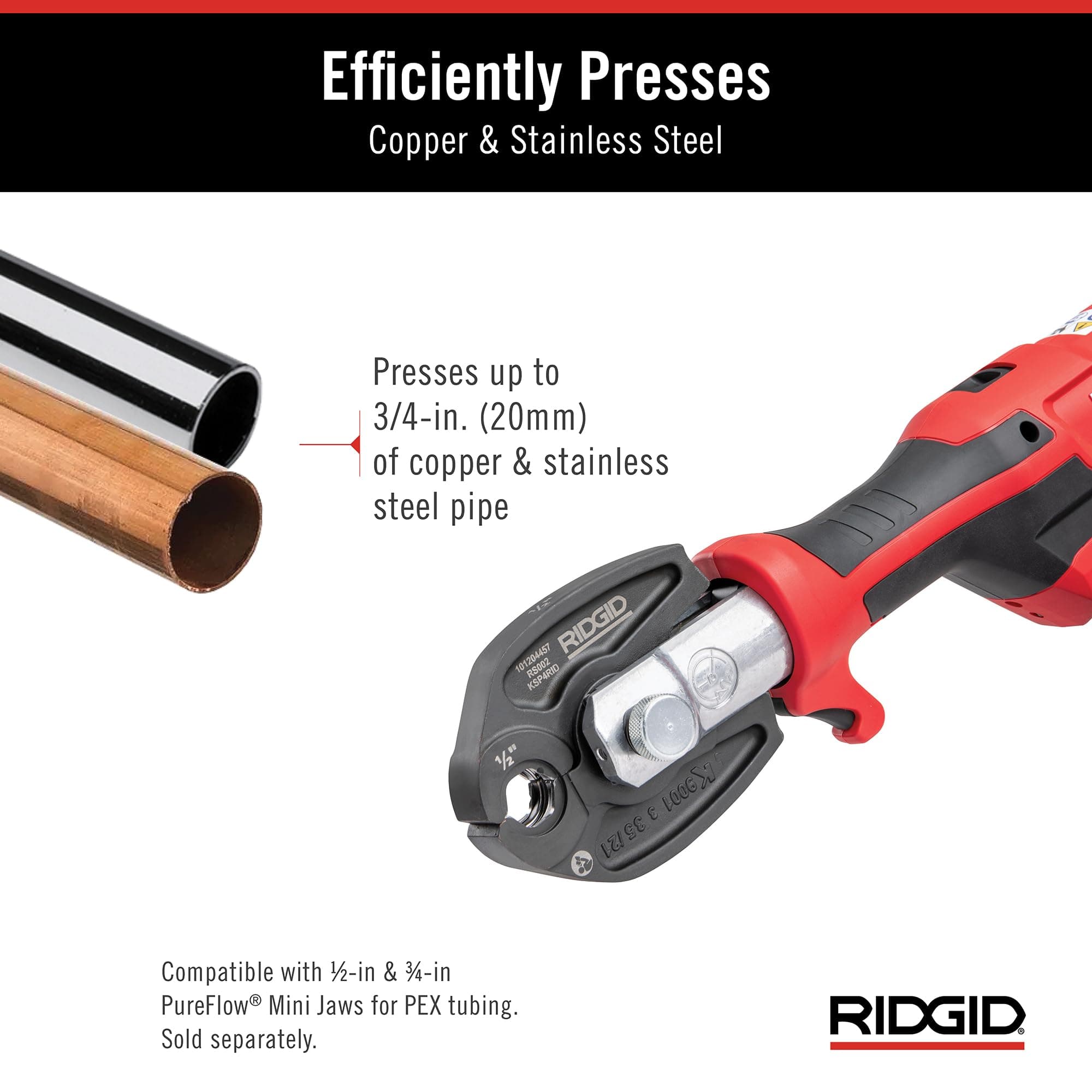 RIDGID 72553 Model RP 115 Mini Press Tool and Battery Kit with 1/2" to 3/4" ProPress Press Tool Jaws, 2V Li/Ion Battery, 12V Charger, and Carrying Case , Red - Image 5