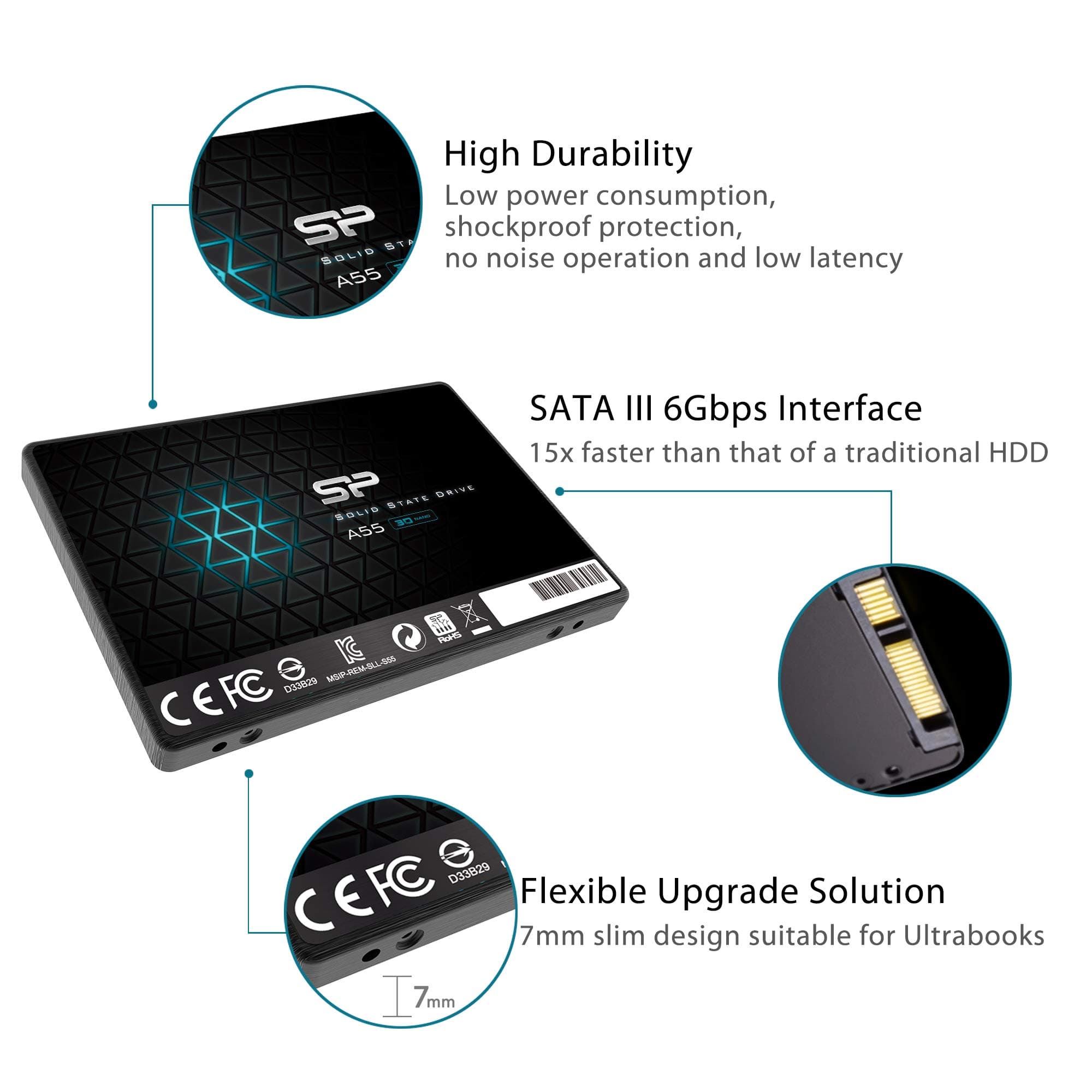 SP Silicon Power 4TB SSD 3D NAND A55 SLC Cache Performance Boost SATA III 2.5'' 7mm (0.28'') Internal Solid State Drive (SP004TBSS3A55S25) - Image 6