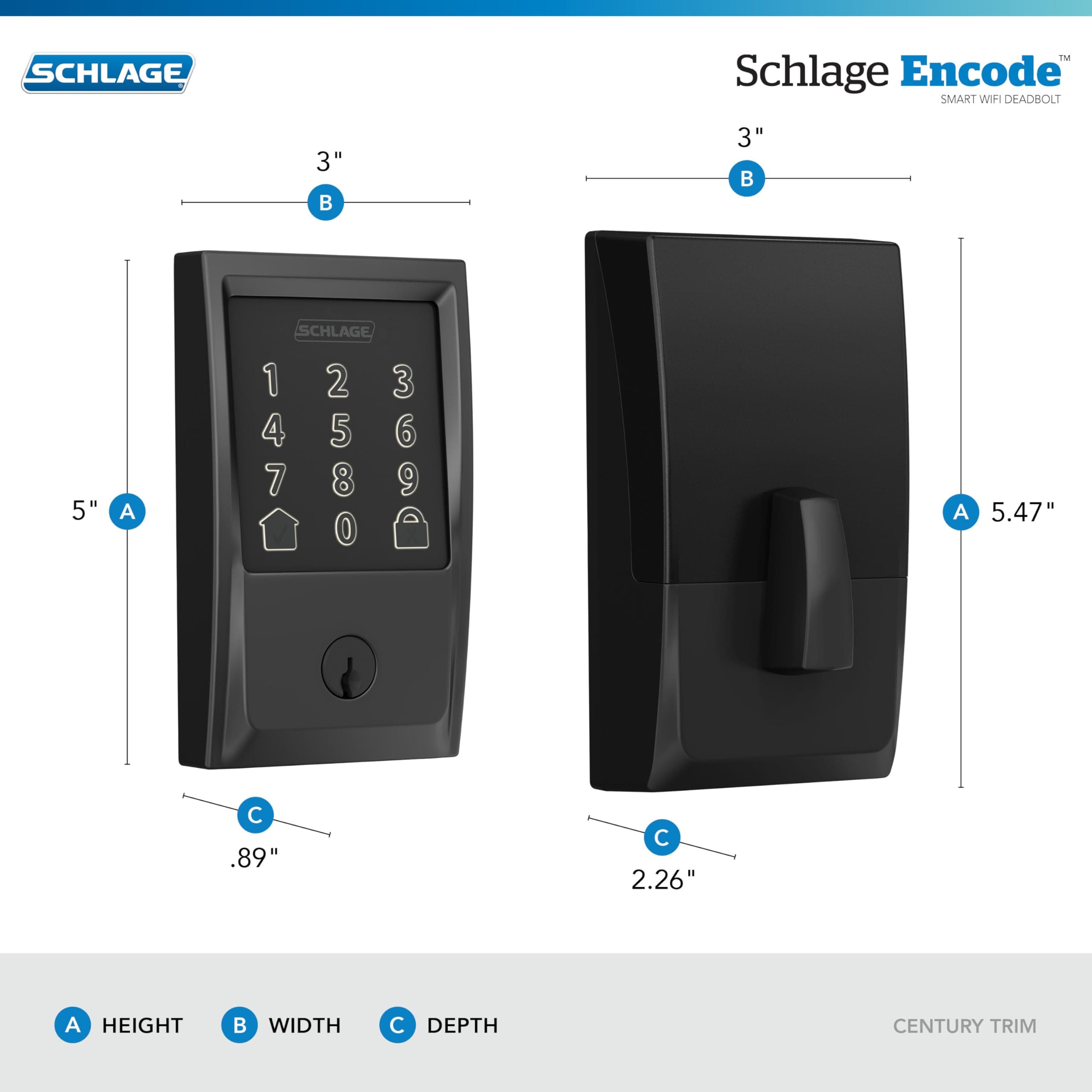 Schlage Encode Smart Wi-Fi Deadbolt Lock with Touchscreen Keypad, Keyless Front Door Entry, App Control, Alexa, Google Home and Airbnb Compatible, Matte Black, BE489WB CEN 622 - Image 3