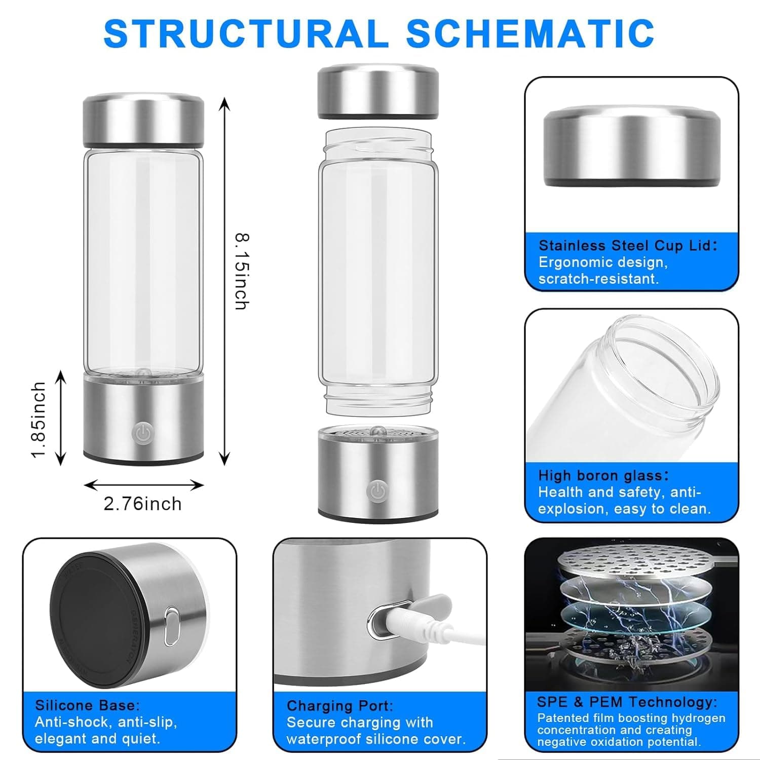 2025 Upgraded Optimal Health Hydrogen Water Bottle | Enhanced Hydration | Boosts Vitality & Performance | SPE PEM Technology | Portable | 420 ML - Image 7