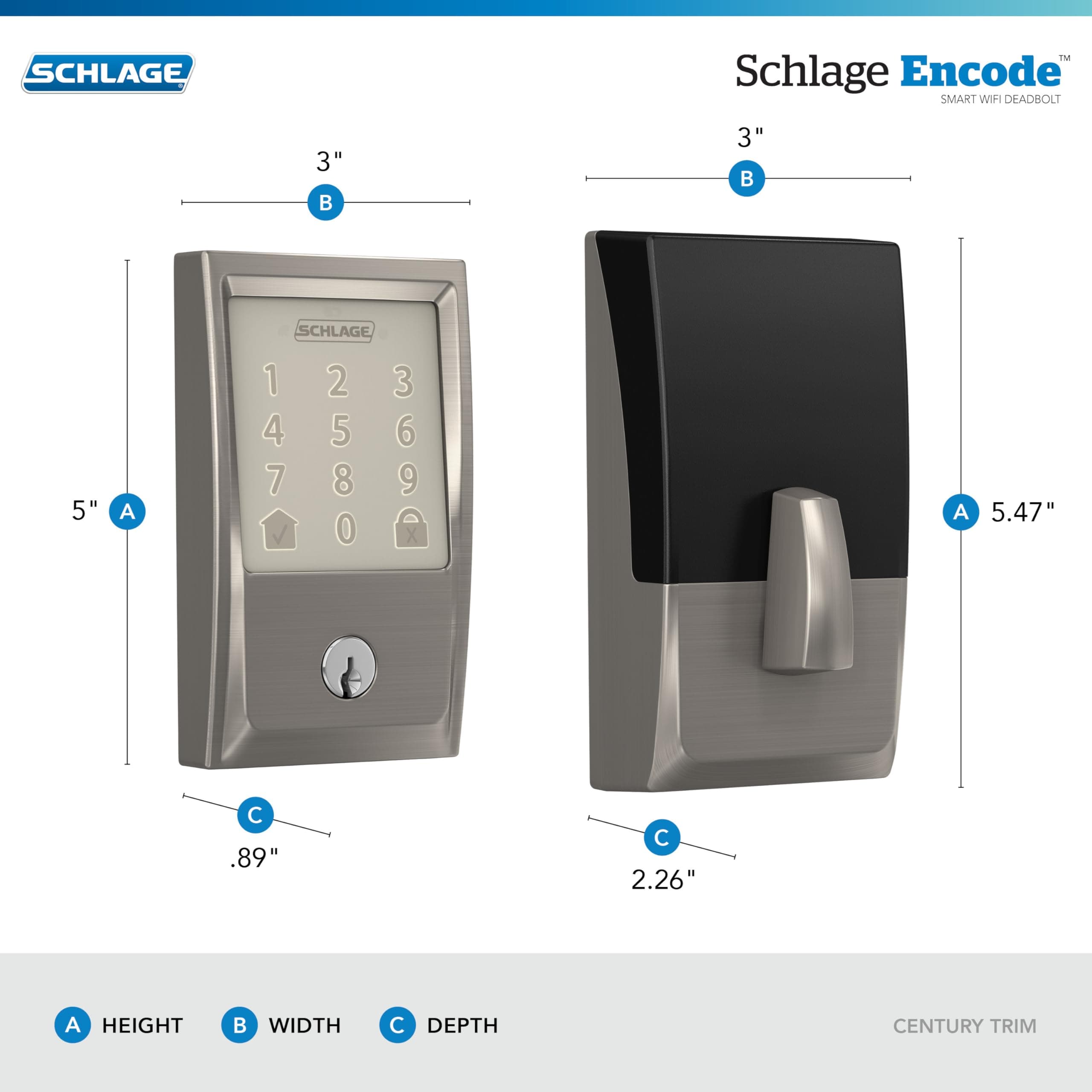 Schlage Encode Smart Wi-Fi Deadbolt Lock with Touchscreen Keypad, Keyless Front Door Entry, App Control, Alexa, Google Home and Airbnb Compatible, Satin Nickel, BE489WB CEN 619 - Image 3