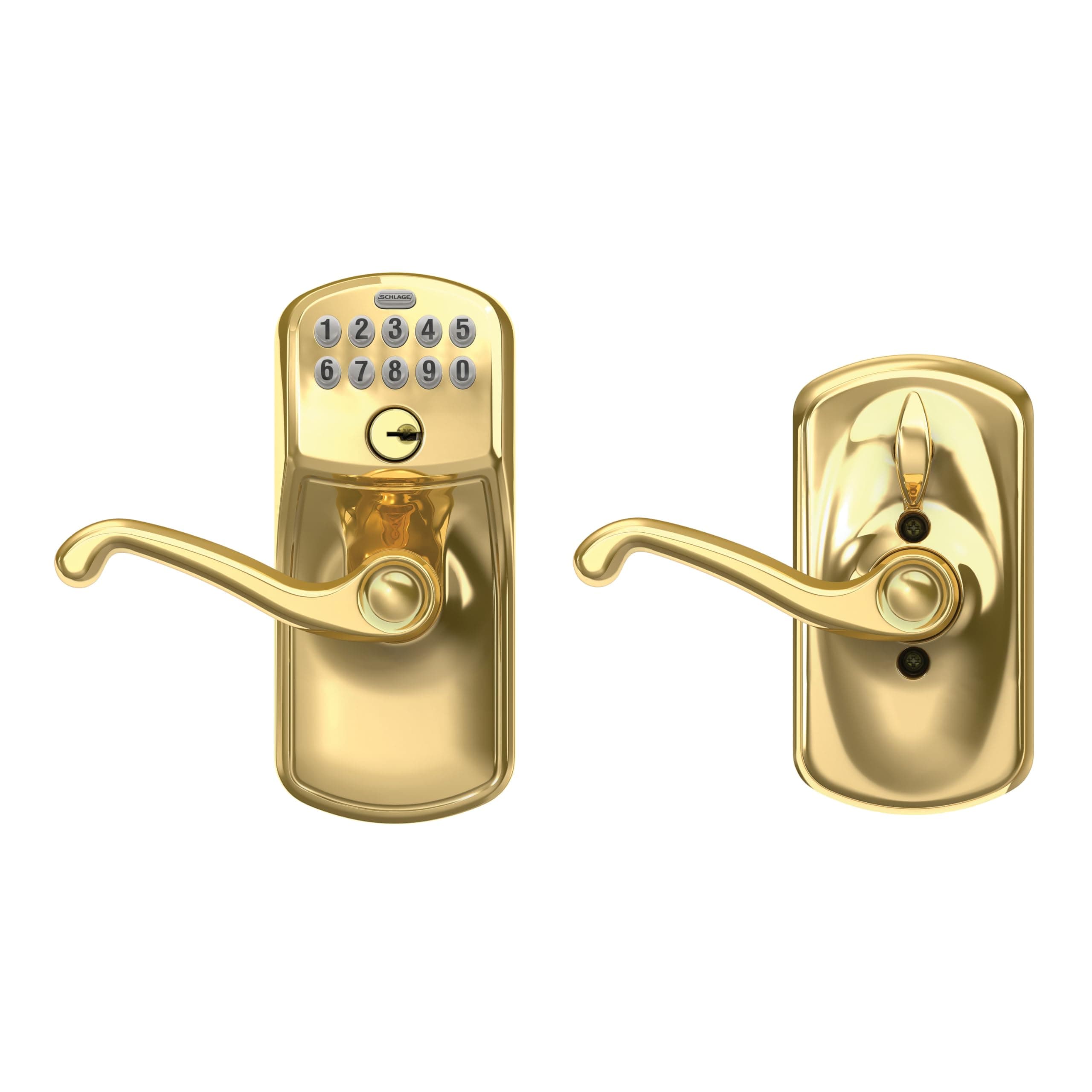 Schlage FE595 V PLY 505 FLA Plymouth Keypad Entry with Flex-Lock and Flair Lever, Bright Brass - Image 6