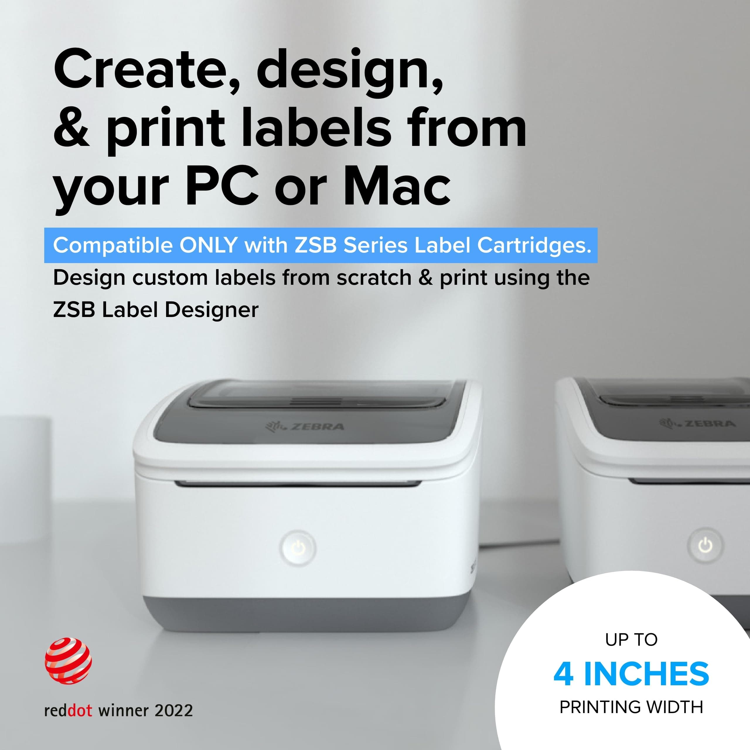 ZEBRA ZSB Series Thermal Label Printer - Wireless Label Printer for ZSB Cartridges - Compatible with UPS, USPS & FedEx - 4" Print Width - Image 2