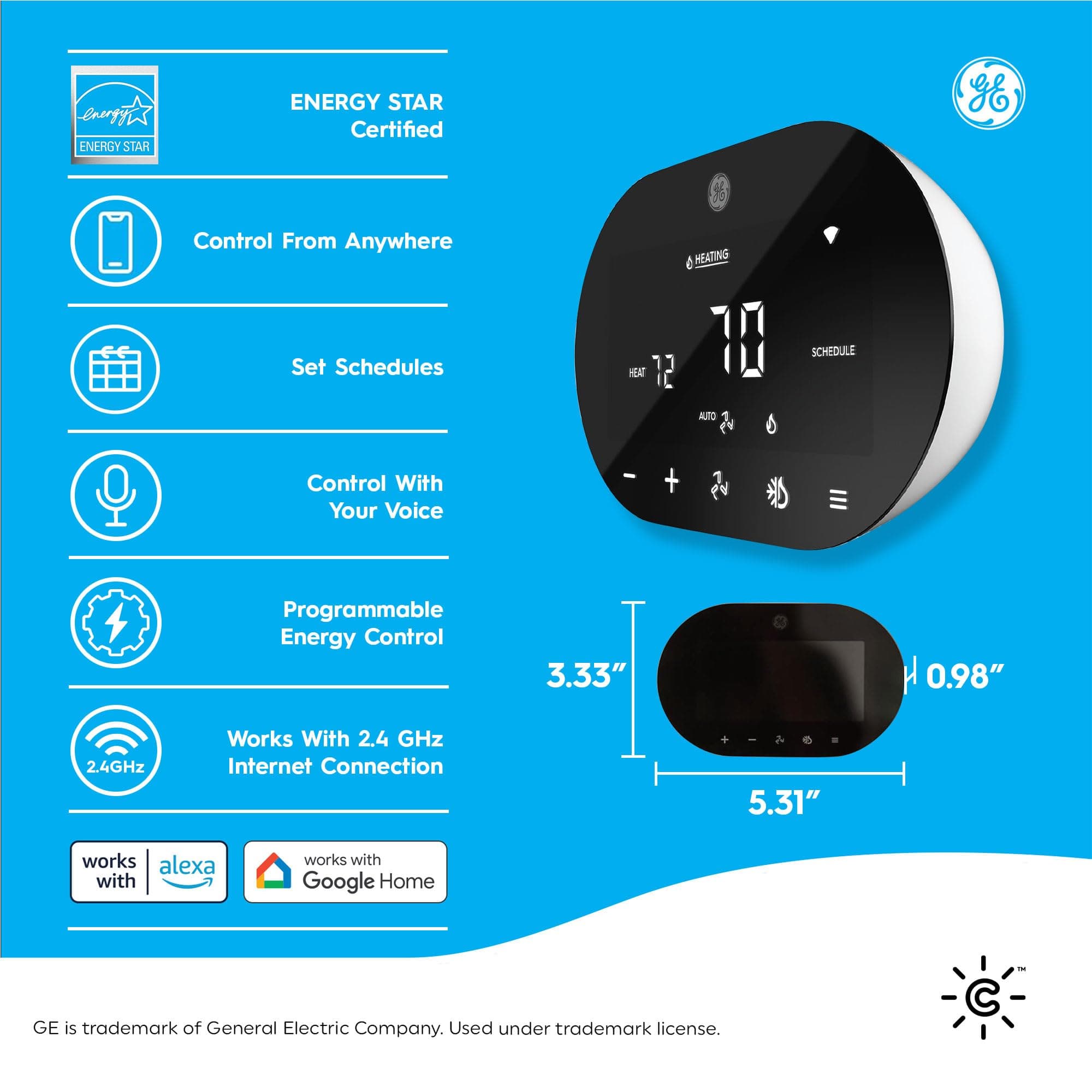 GE CYNC Smart Thermostat for Home, ENERGY STAR Certified, Smart Home Programmable Wi-Fi Thermostat, Works with Amazon Alexa and Google Home, Digital Touch Screen, Black - Image 2