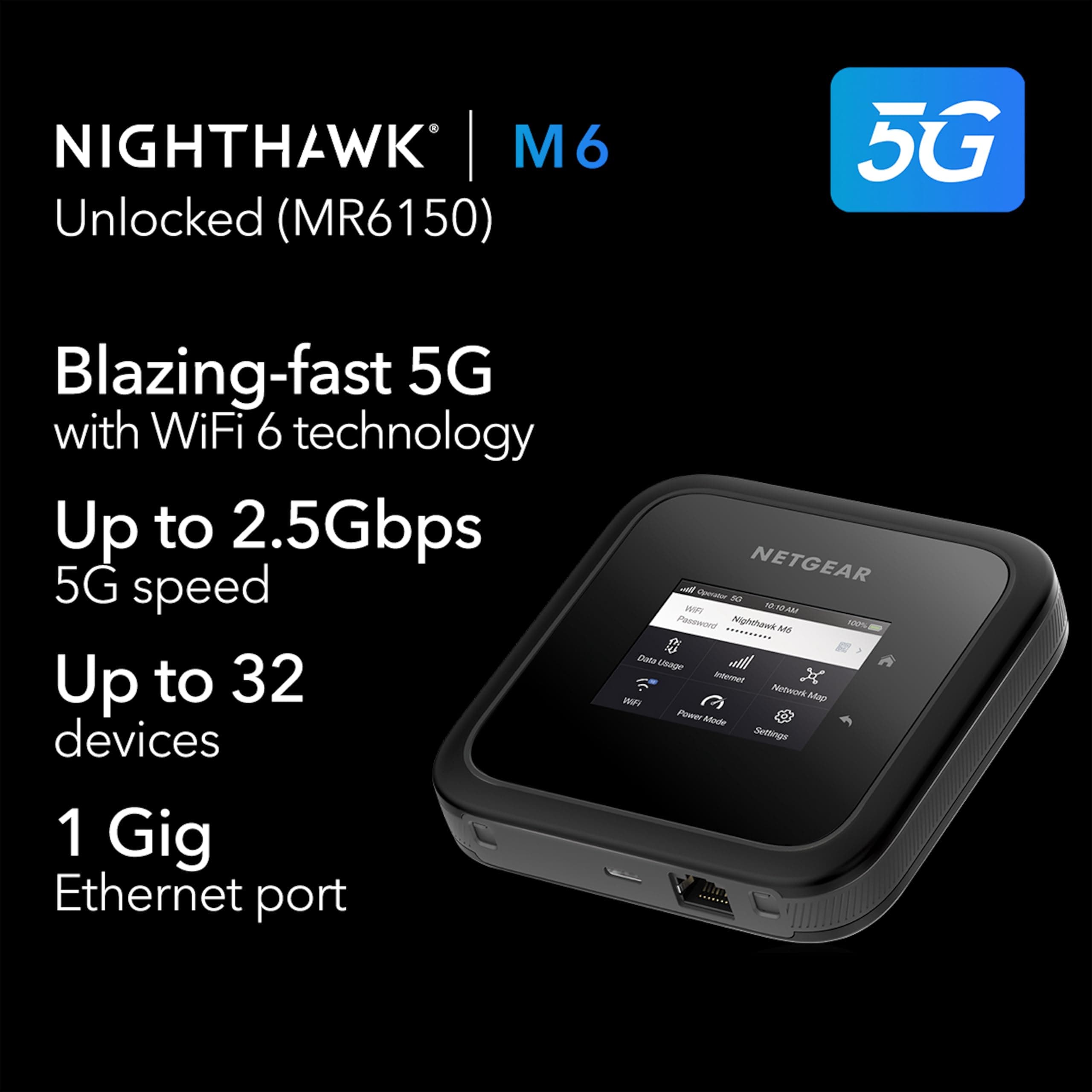 NETGEAR Nighthawk M6 5G Mobile Hotspot, Router with Sim Card Slot, Modem, Portable WiFi Device for Travel, Unlocked with Verizon, AT&T, and T-Mobile, WiFi 6, 2.5Gbps (MR6150) - Image 3