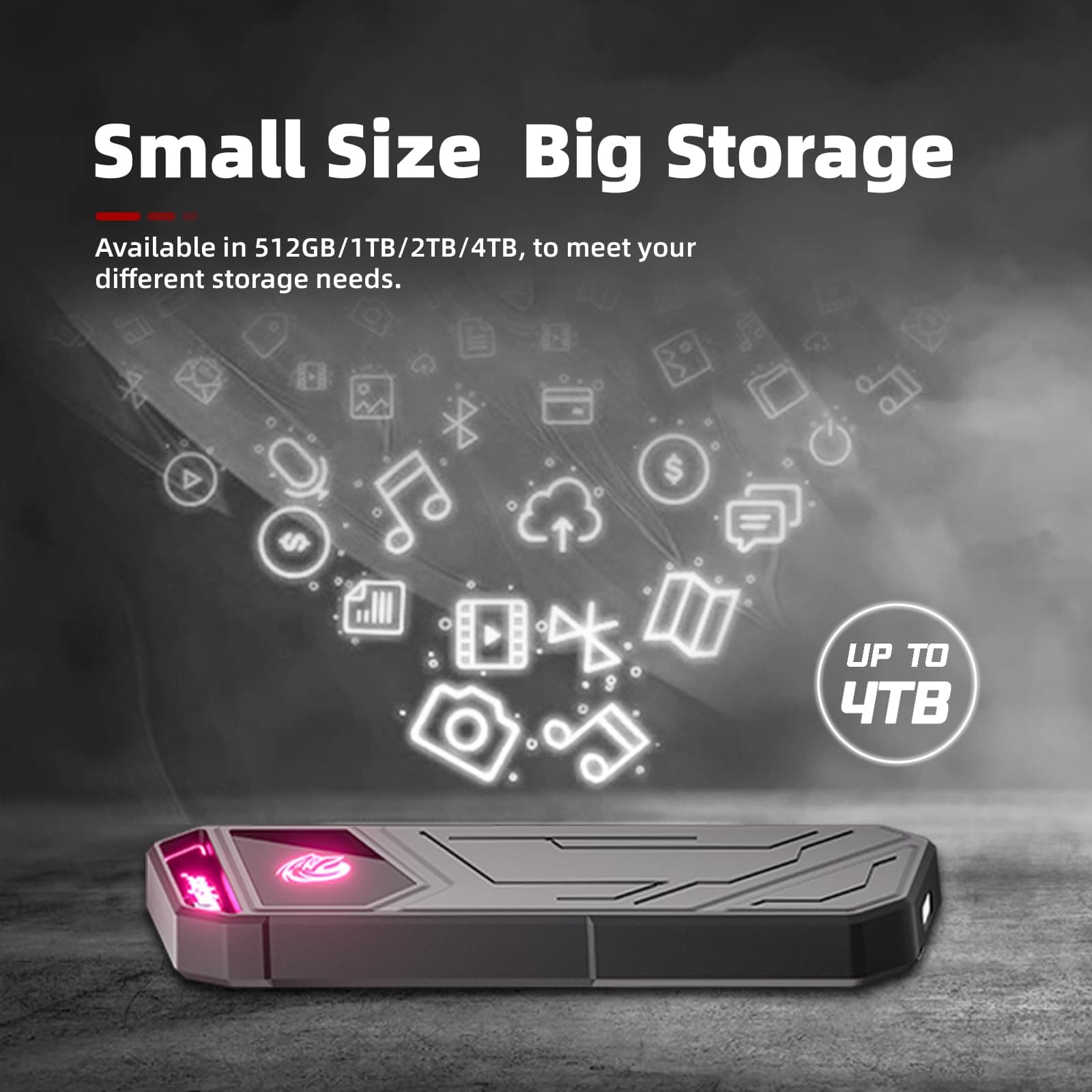 KingSpec Z5 4TB Portable External SSD with RGB Light - up to 2100MB/s, Zinc Alloy Case, USB 3.2 Gen2x2 Interface, Extreme Solid State Hard Drives, Compatible with Mobile Phone/PS4/Laptop/TV/PC (4TB) - Image 5