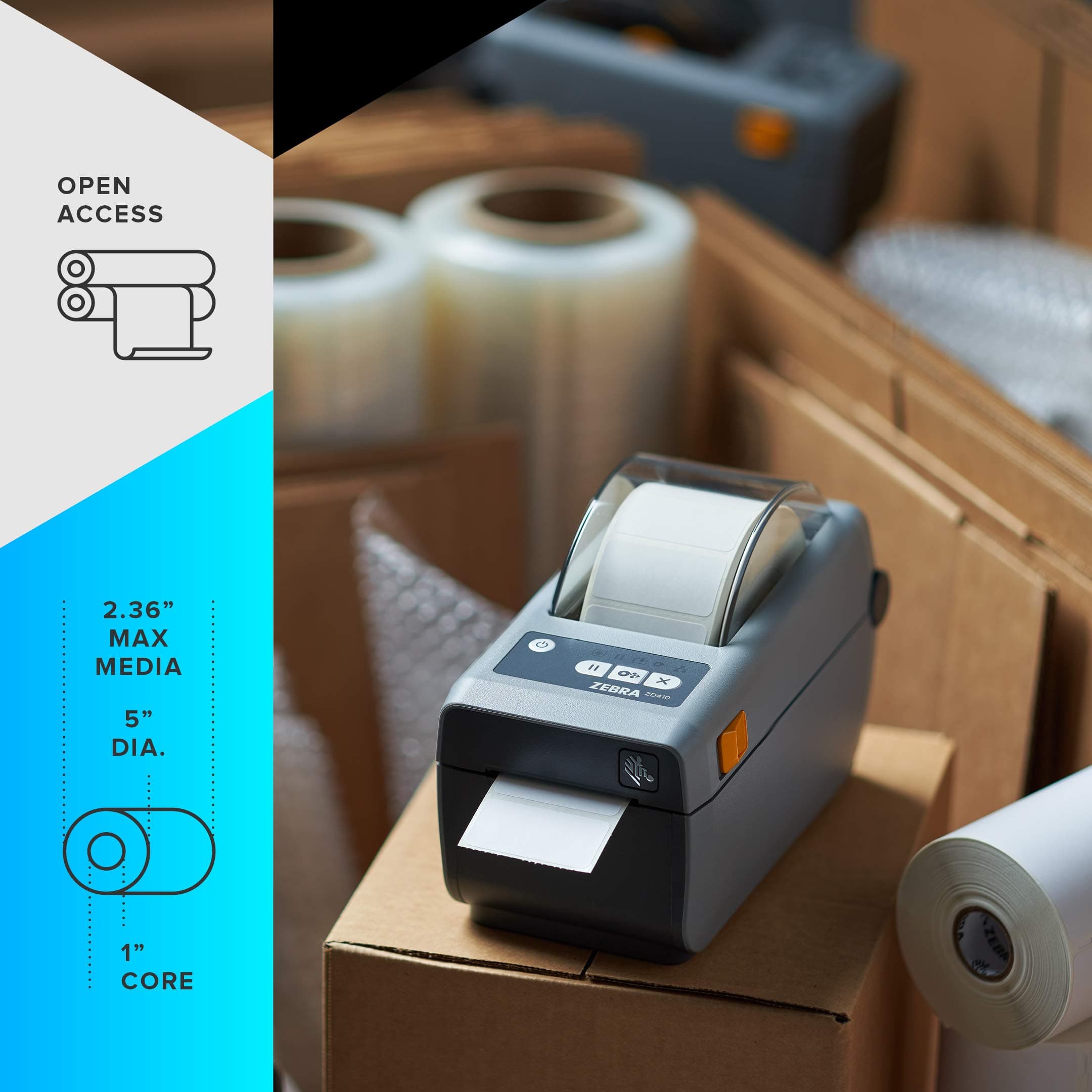 ZEBRA ZD410 Direct Thermal Desktop Monochrome Printer Print Width of 2 in USB Connectivity ZD41022-D01000EZ - Image 3