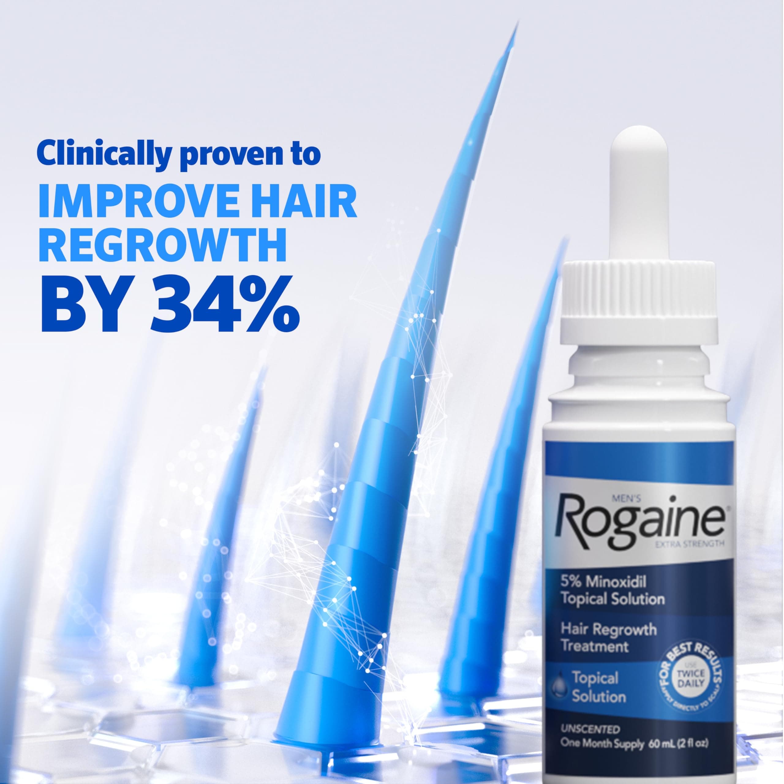 Men’s Rogaine Extra Strength 5% Minoxidil, Topical Solution for Thinning & Hair Loss, Clinically Proven FDA Approved Minoxidil for Men Treatment, Regrow Fuller Hair, 3 Month Supply, 3 Bottles - Image 2