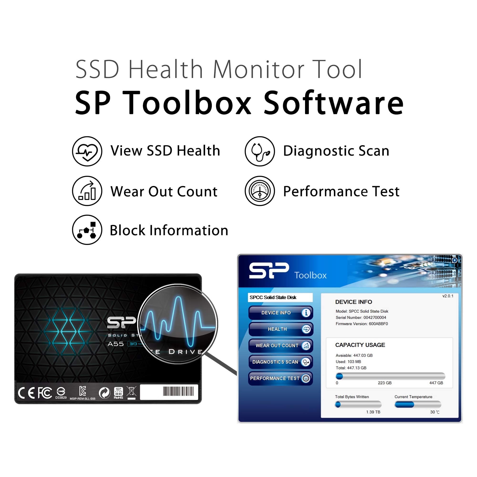 SP Silicon Power 4TB SSD 3D NAND A55 SLC Cache Performance Boost SATA III 2.5'' 7mm (0.28'') Internal Solid State Drive (SP004TBSS3A55S25) - Image 5