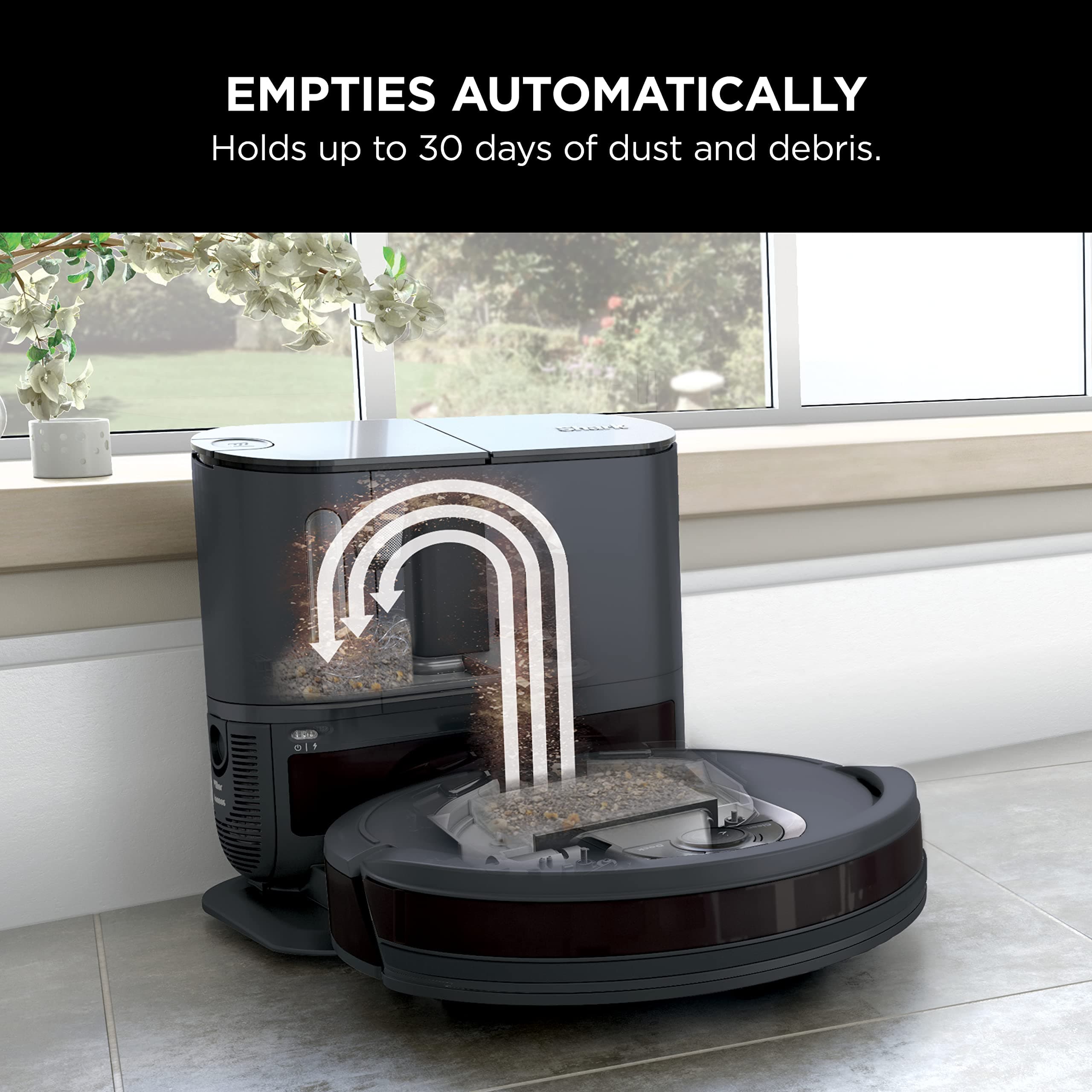 Shark RV912S EZ Robot Vacuum with Self-Empty Base, Bagless, Row-by-Row Cleaning, Perfect for Pet Hair, Compatible with Alexa, Wi-Fi, Dark Gray - Image 2