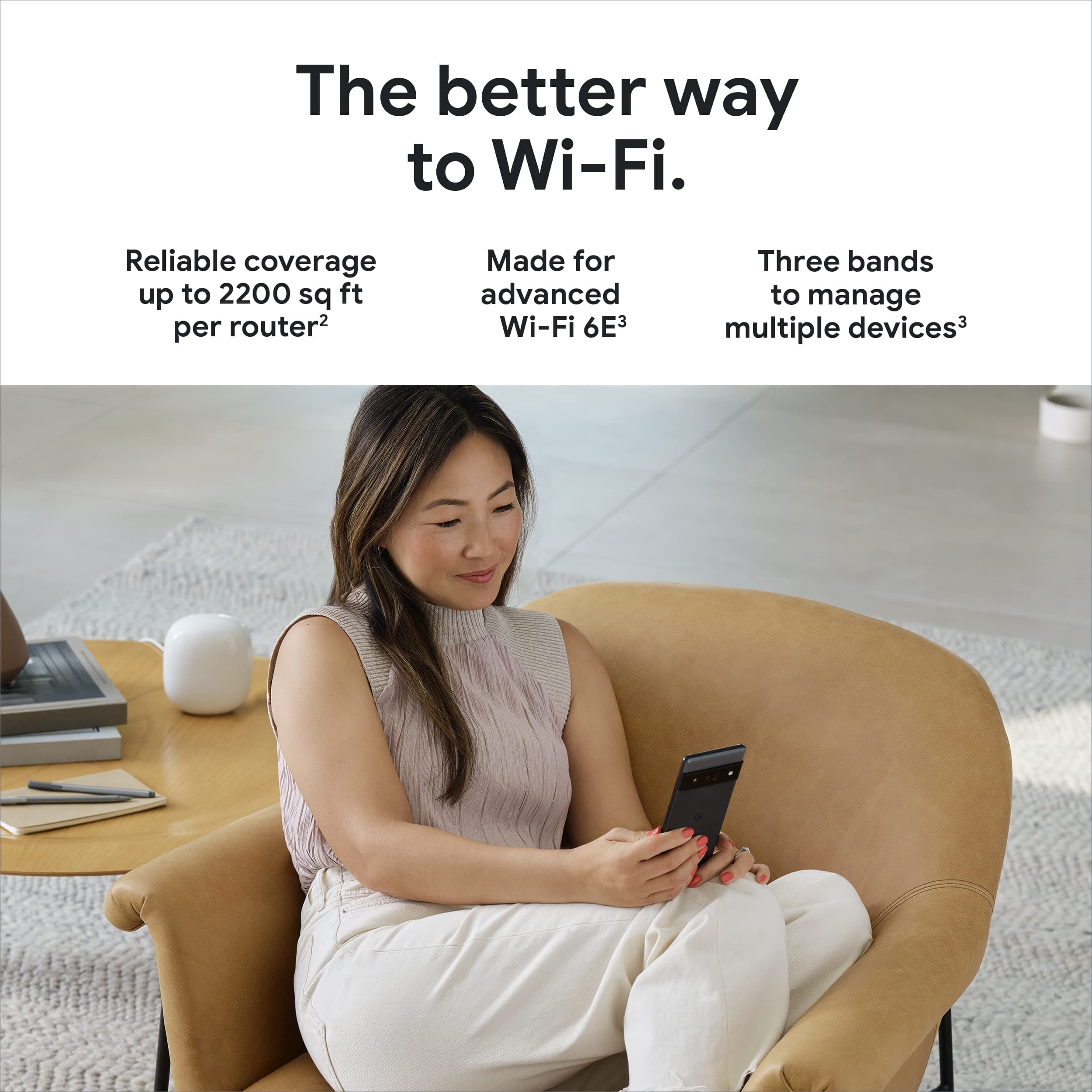 Google Nest WiFi Pro - 6E - Reliable Wi-Fi System with Fast Speed and Whole Home Coverage - Mesh Wi-Fi Router - 3 Pack - Snow, Linen, Fog - Image 2