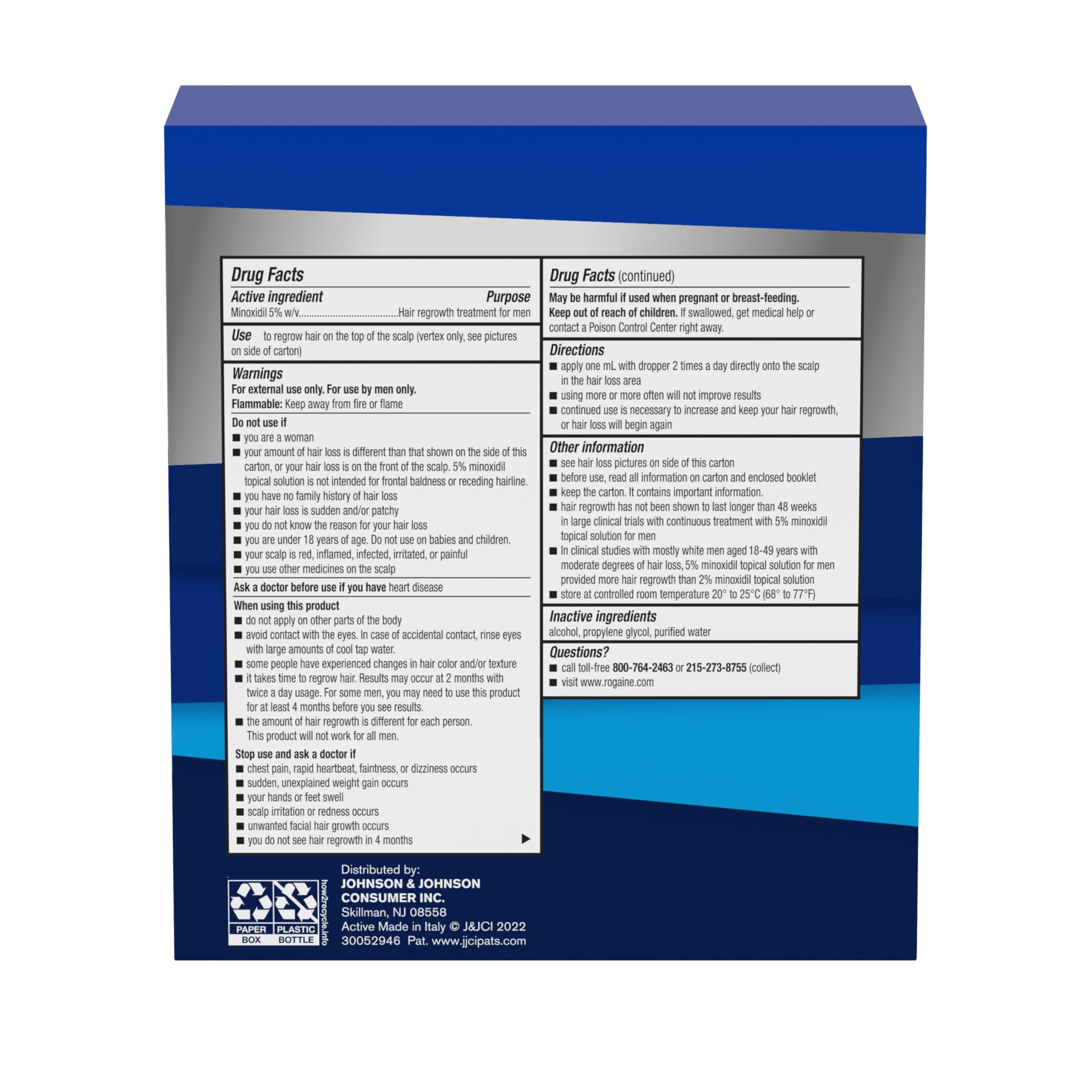 Men’s Rogaine Extra Strength 5% Minoxidil, Topical Solution for Thinning & Hair Loss, Clinically Proven FDA Approved Minoxidil for Men Treatment, Regrow Fuller Hair, 3 Month Supply, 3 Bottles - Image 8