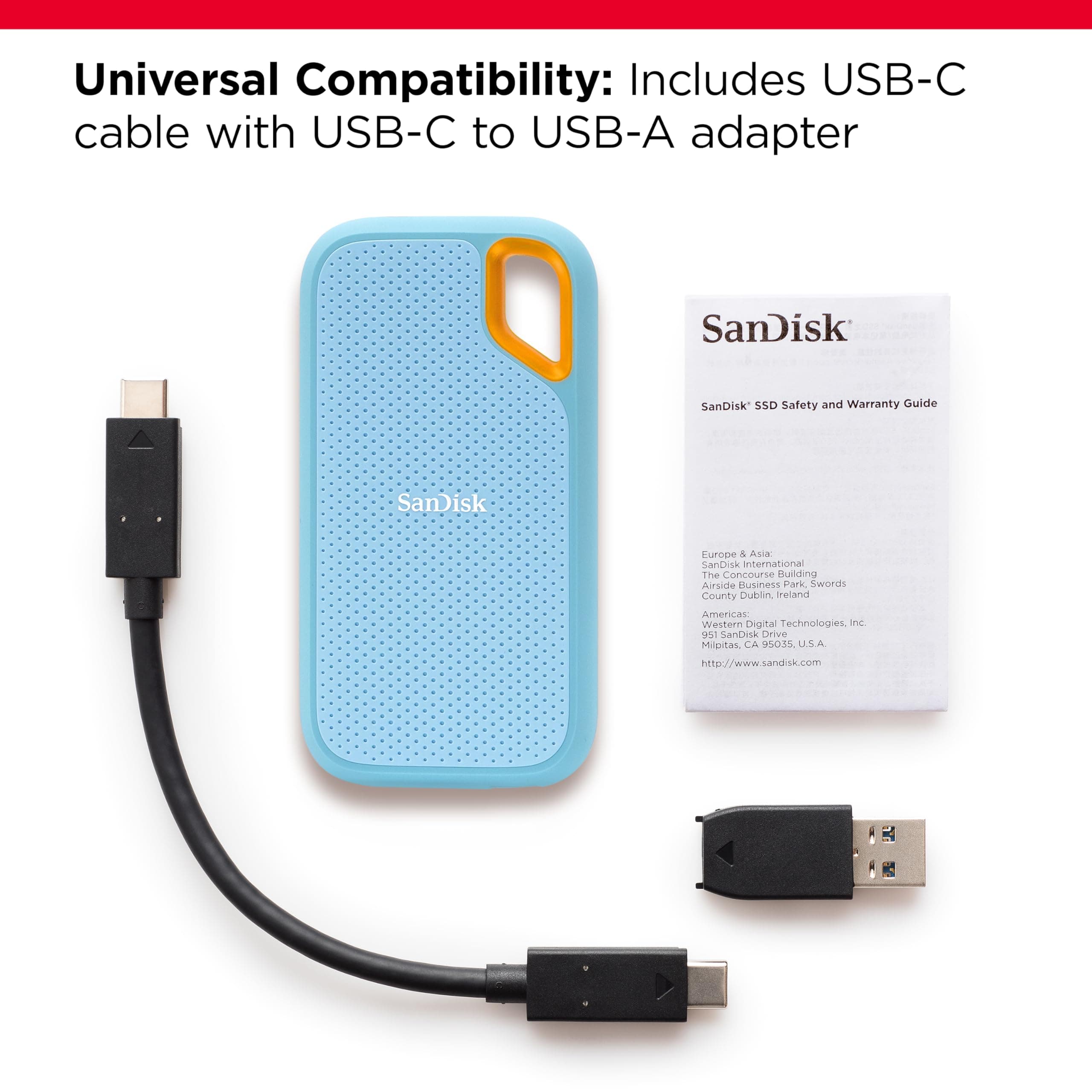 SANDISK 1TB Extreme Portable SSD - Up to 1050MB/s, USB-C, USB 3.2 Gen 2, IP65 Water and dust Resistance, Updated Firmware, Sky Blue - External Solid State Drive - SDSSDE61-1T00-G25B - Image 4